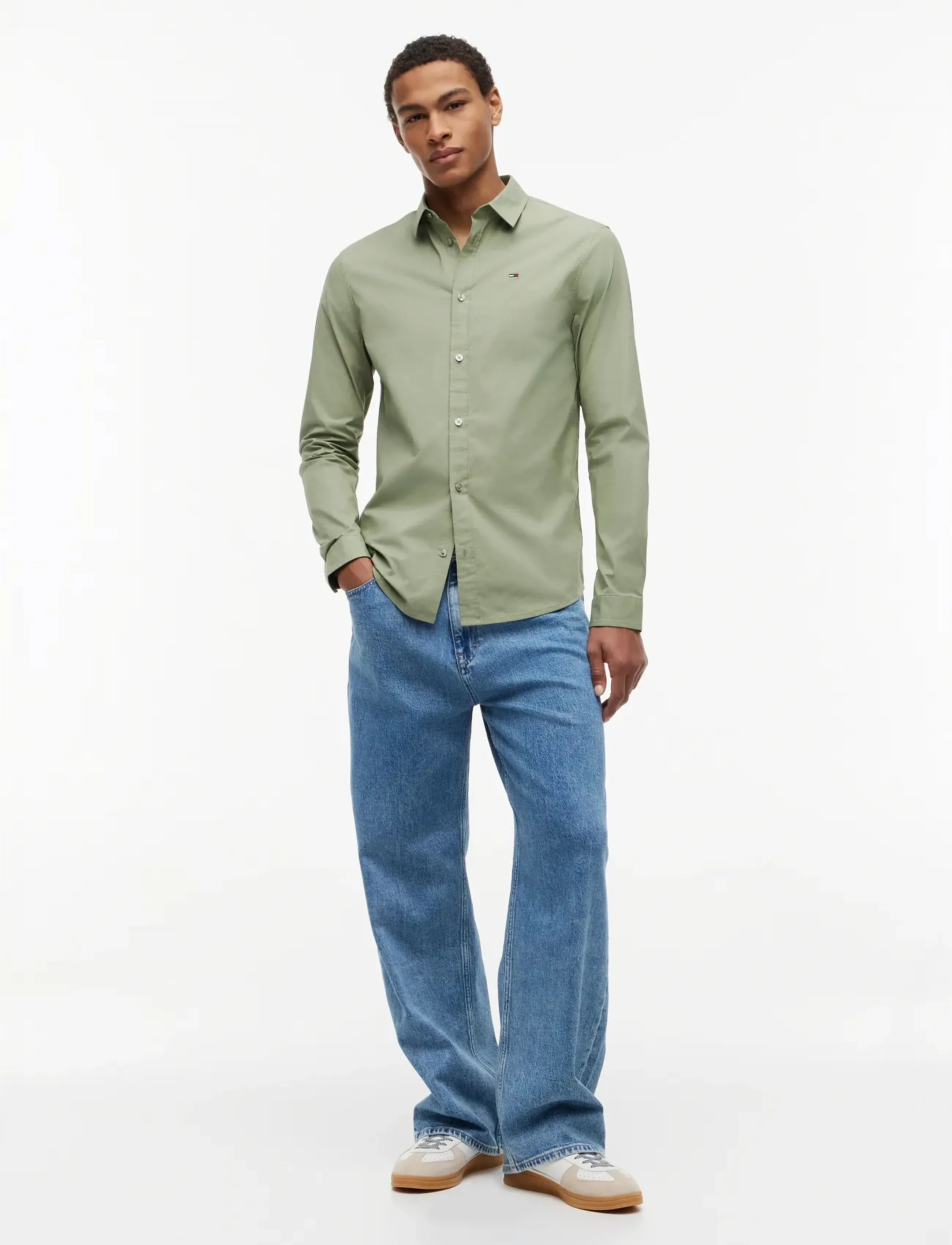 Tommy Jeans - TJM ORIGINAL STRETCH SHIRT - vabaajasärgid - spring olive - 4