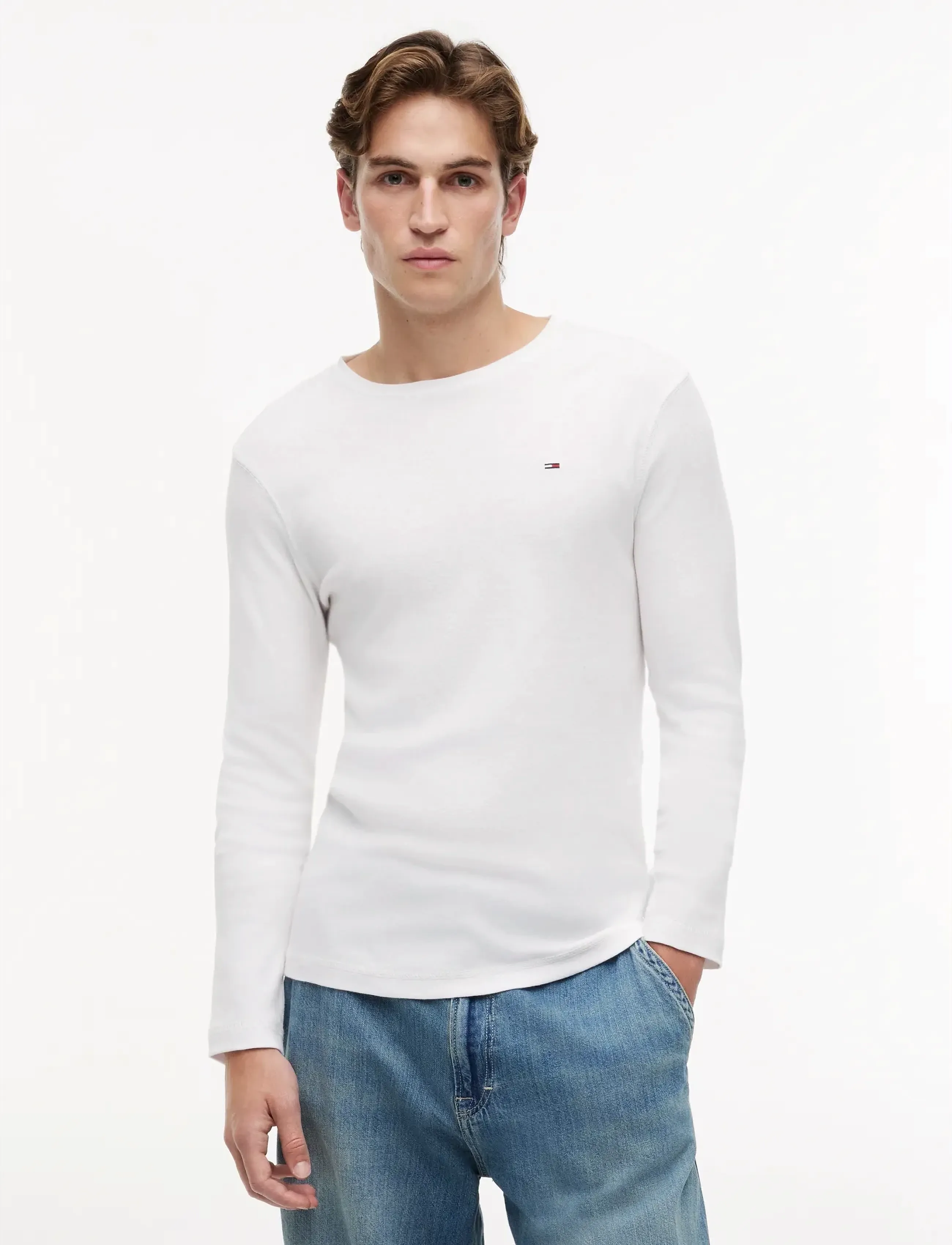 Tommy Jeans TJM ORIGINAL RIB LONGSLEEVE TEE - Riided - CLASSIC WHITE / white