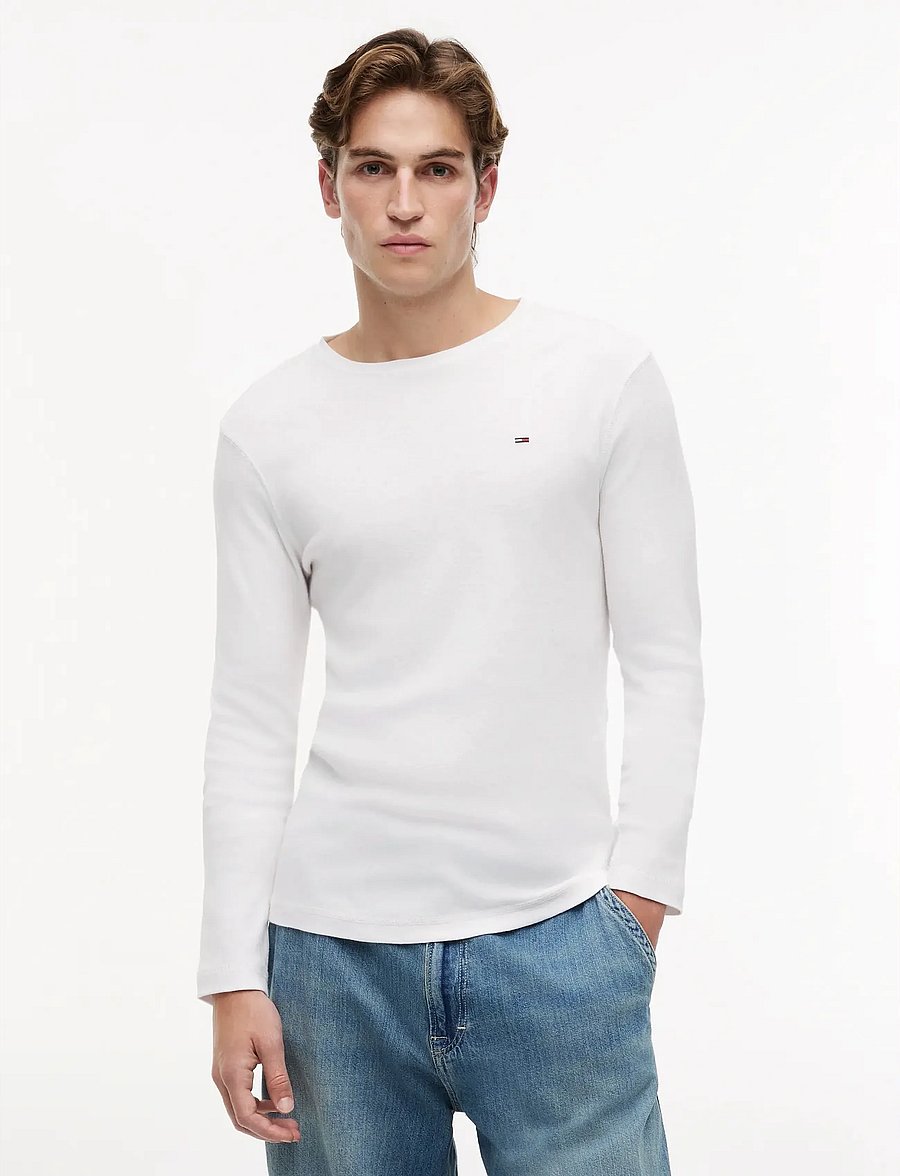 Tommy Jeans - TJM ORIGINAL RIB LONGSLEEVE TEE - langärmelige t-shirts - classic white - 0