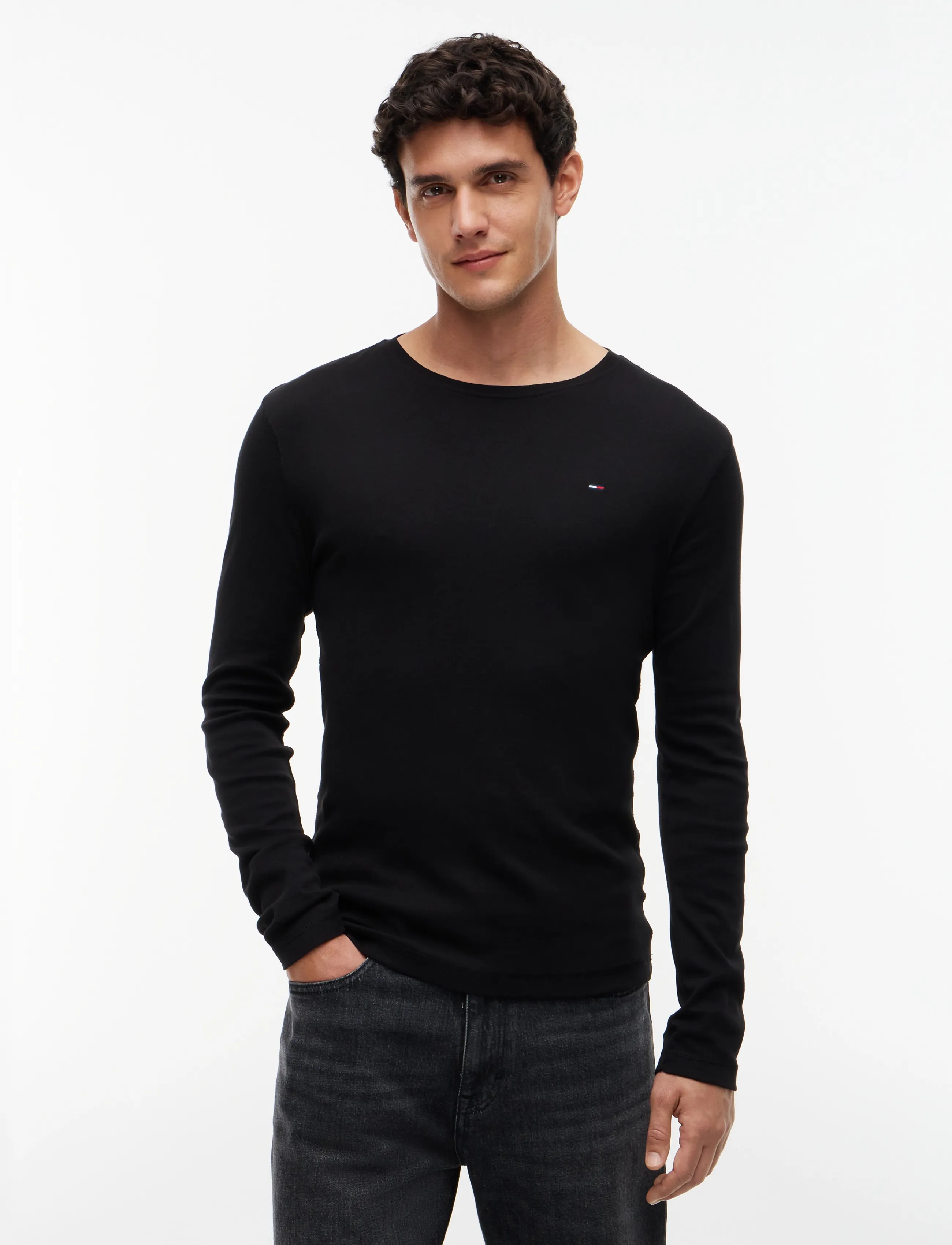 Tommy Jeans - TJM ORIGINAL RIB LONGSLEEVE TEE - long-sleeved t-shirts - tommy black - 1