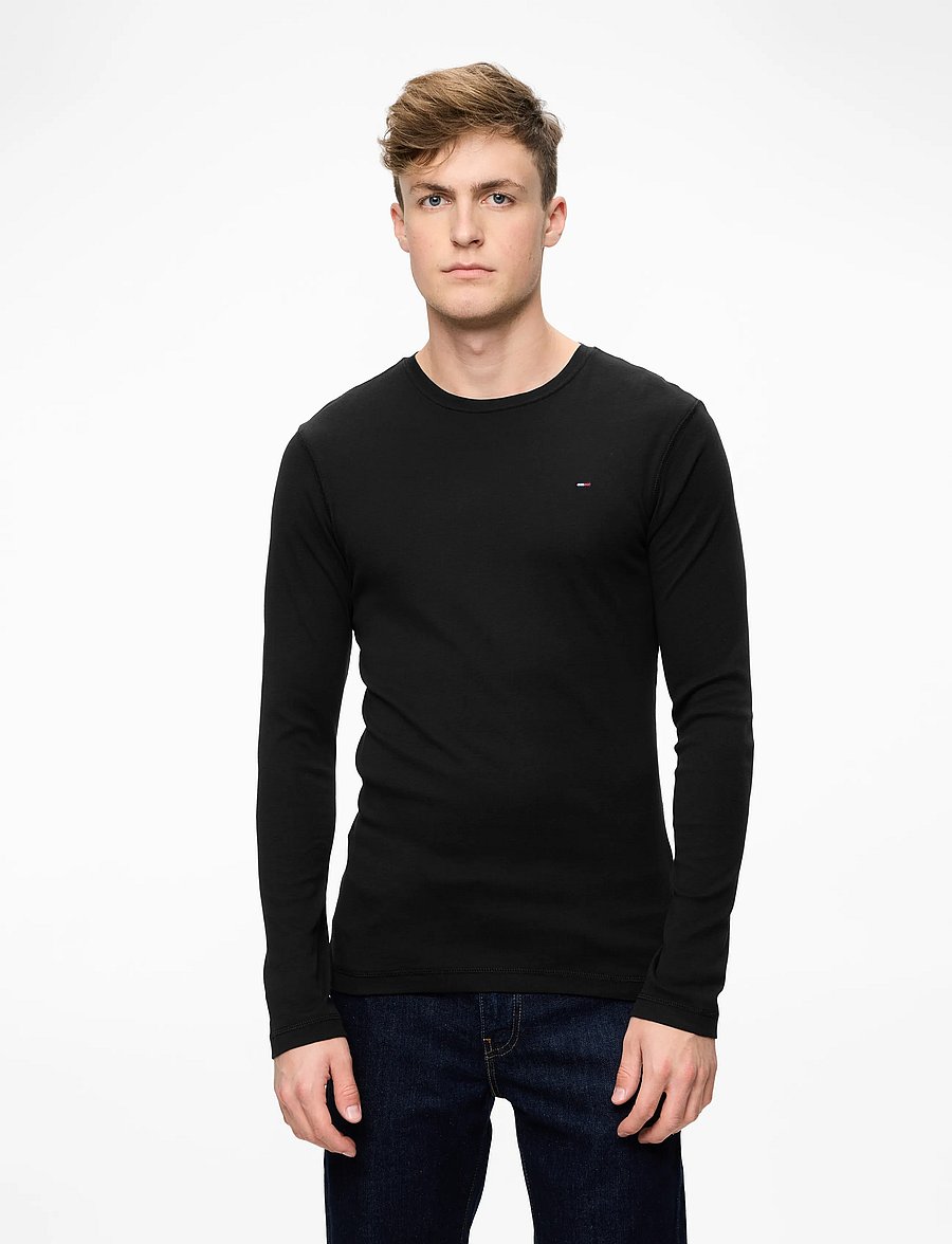 Tommy Jeans - TJM ORIGINAL RIB LONGSLEEVE TEE - t-krekli ar garām piedurknēm - tommy black - 0