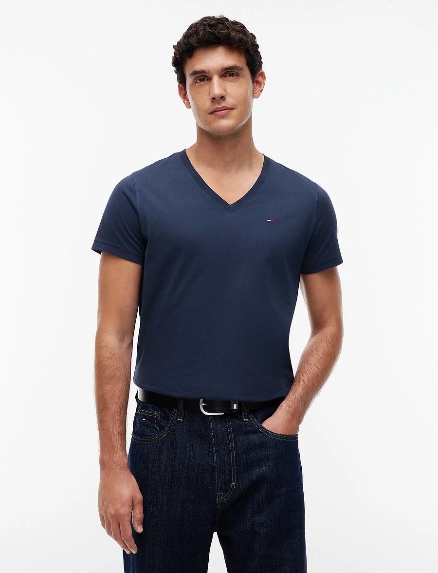 Tommy Jeans - TJM ORIGINAL JERSEY V NECK TEE - v-ringade t-shirts - black iris - 0