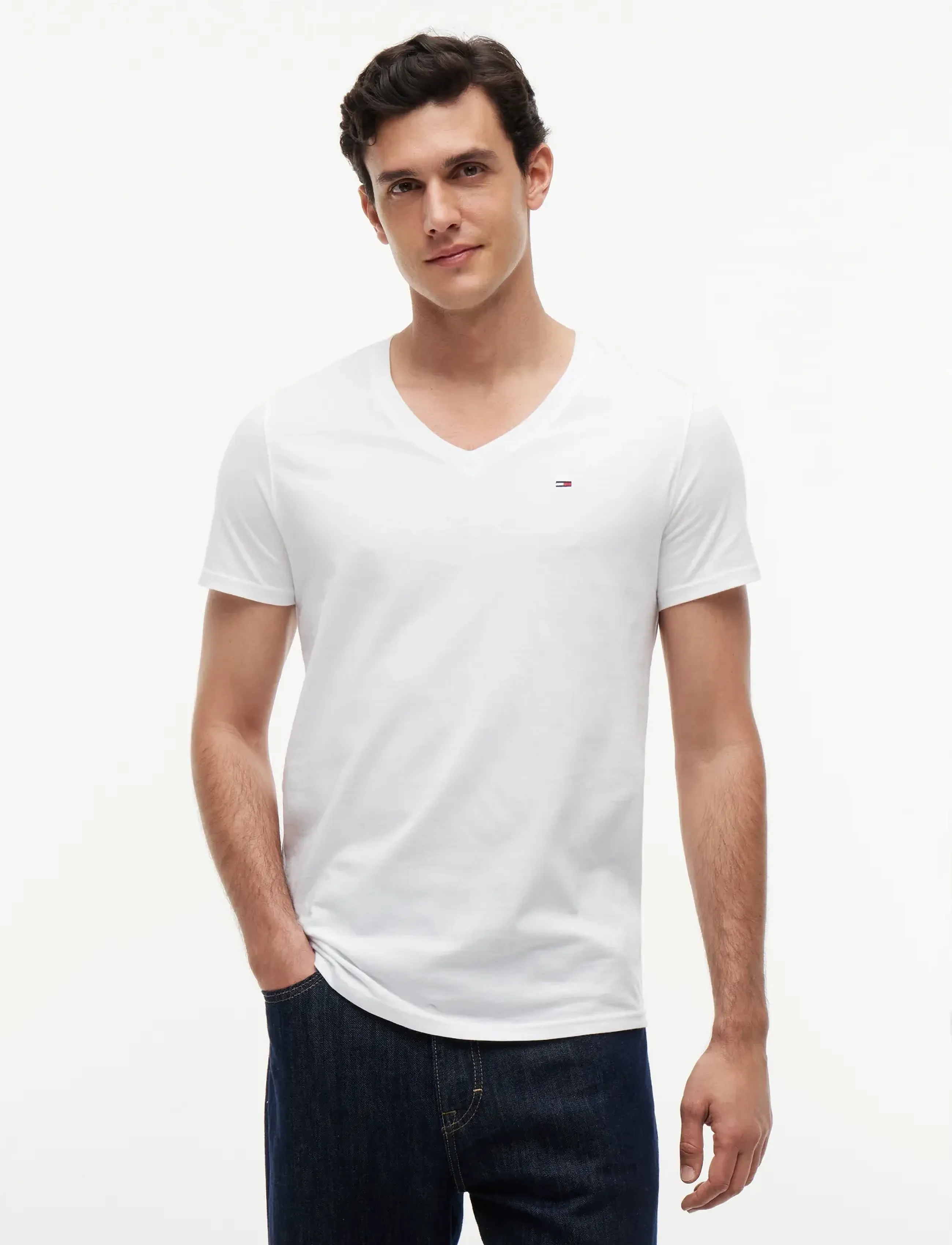 Tommy Jeans - TJM ORIGINAL JERSEY V NECK TEE - v-aukkoiset t-paidat - classic white - 1