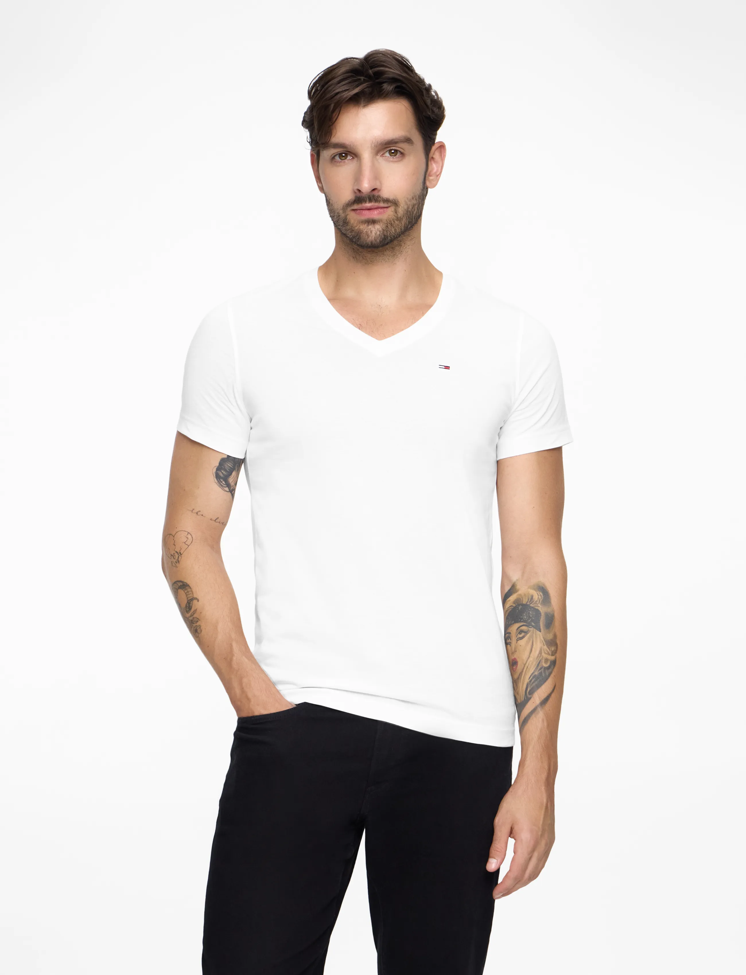 Tommy Jeans TJM ORIGINAL JERSEY V NECK TEE - T-Shirts - CLASSIC WHITE / white