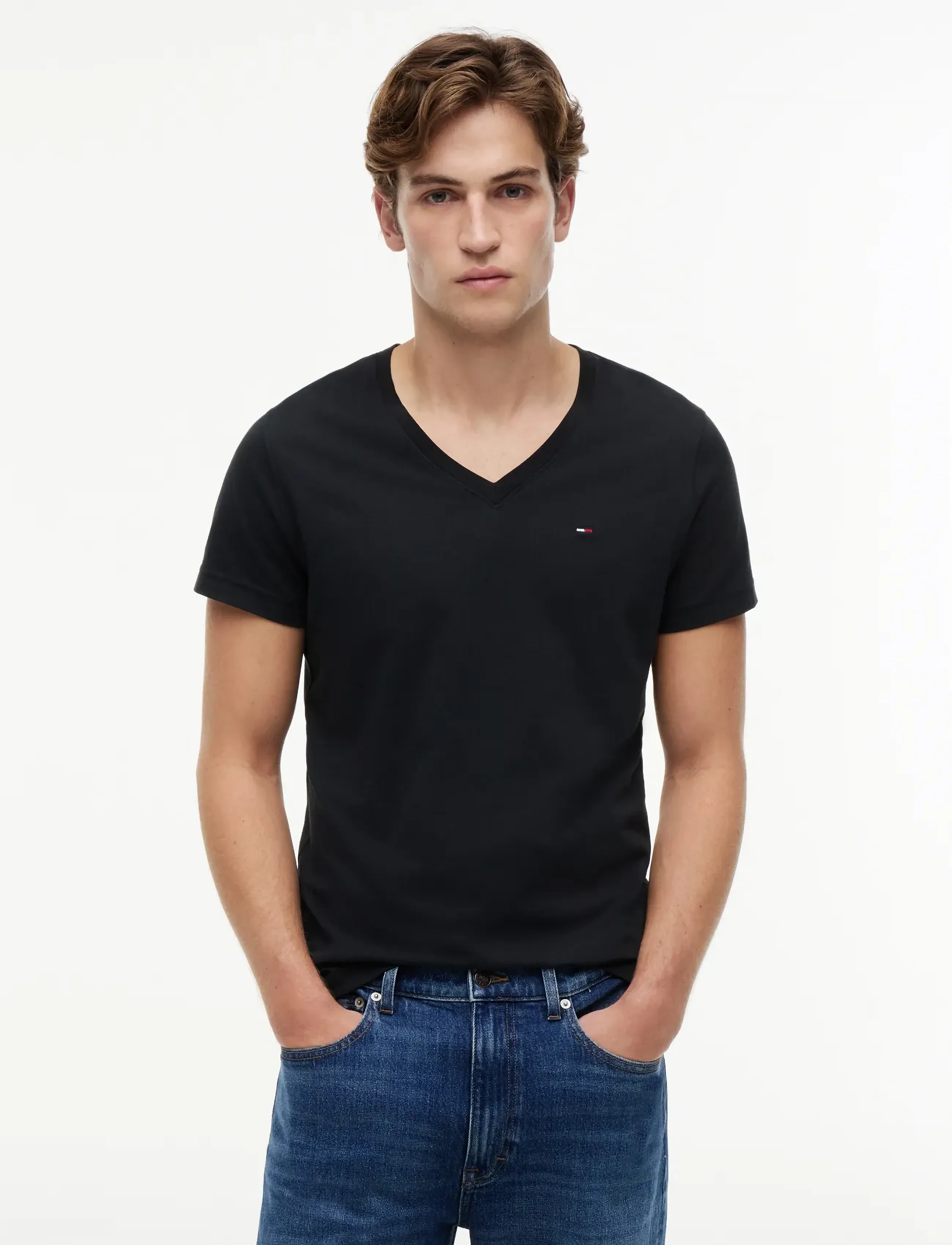 Tommy Jeans TJM ORIGINAL JERSEY V NECK TEE - T-Shirts mit V-Ausschnitt - TOMMY BLACK / black