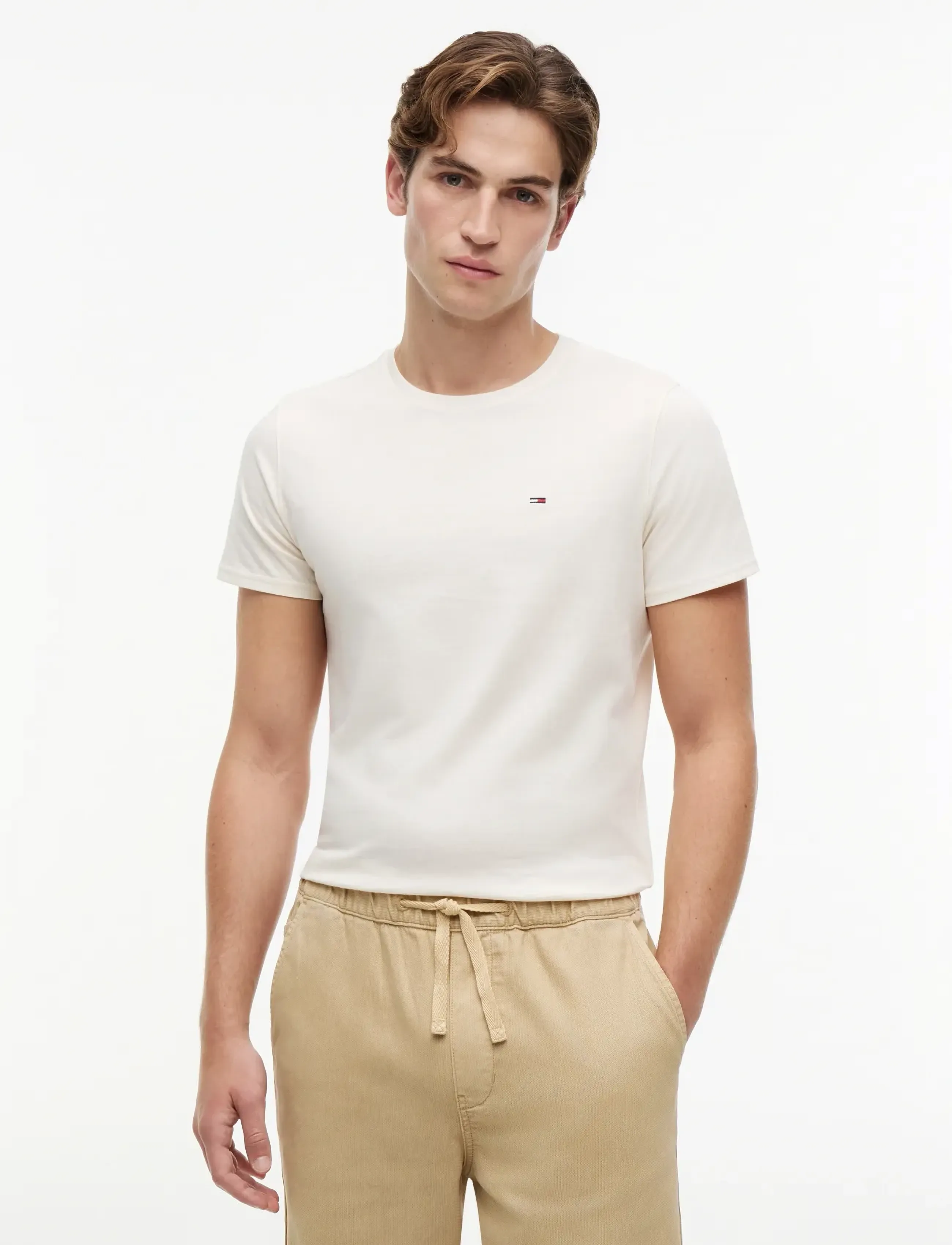 Tommy Jeans Tjm Xslim Jersey Tee Ext, Mænd, Slim Fit T-shirt, Cream, Str: XXXL
