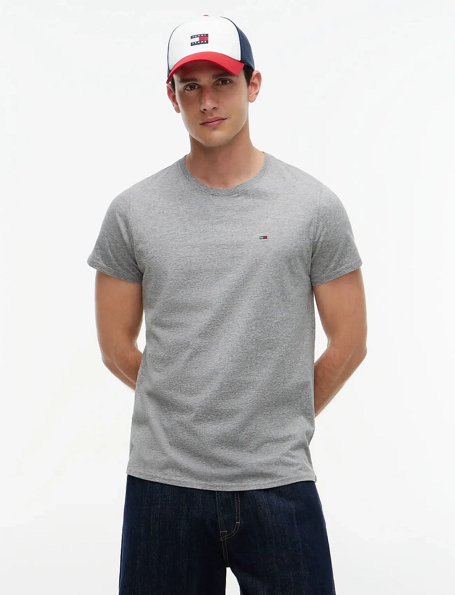 Tommy Jeans - TJM XSLIM JERSEY TEE EXT - short-sleeved t-shirts - lt grey htr - 1