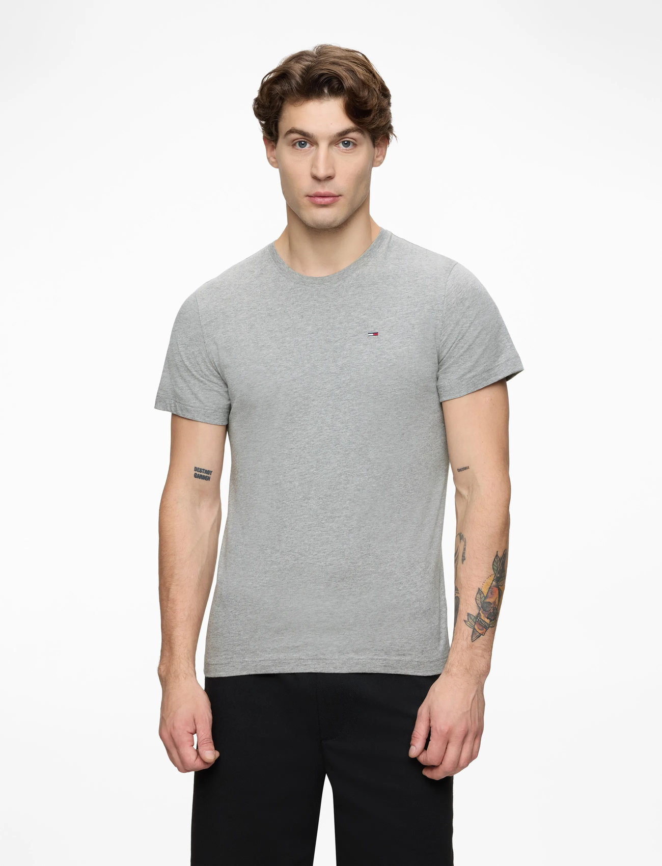 Tommy Jeans - TJM XSLIM JERSEY TEE EXT - short-sleeved t-shirts - lt grey htr - 0