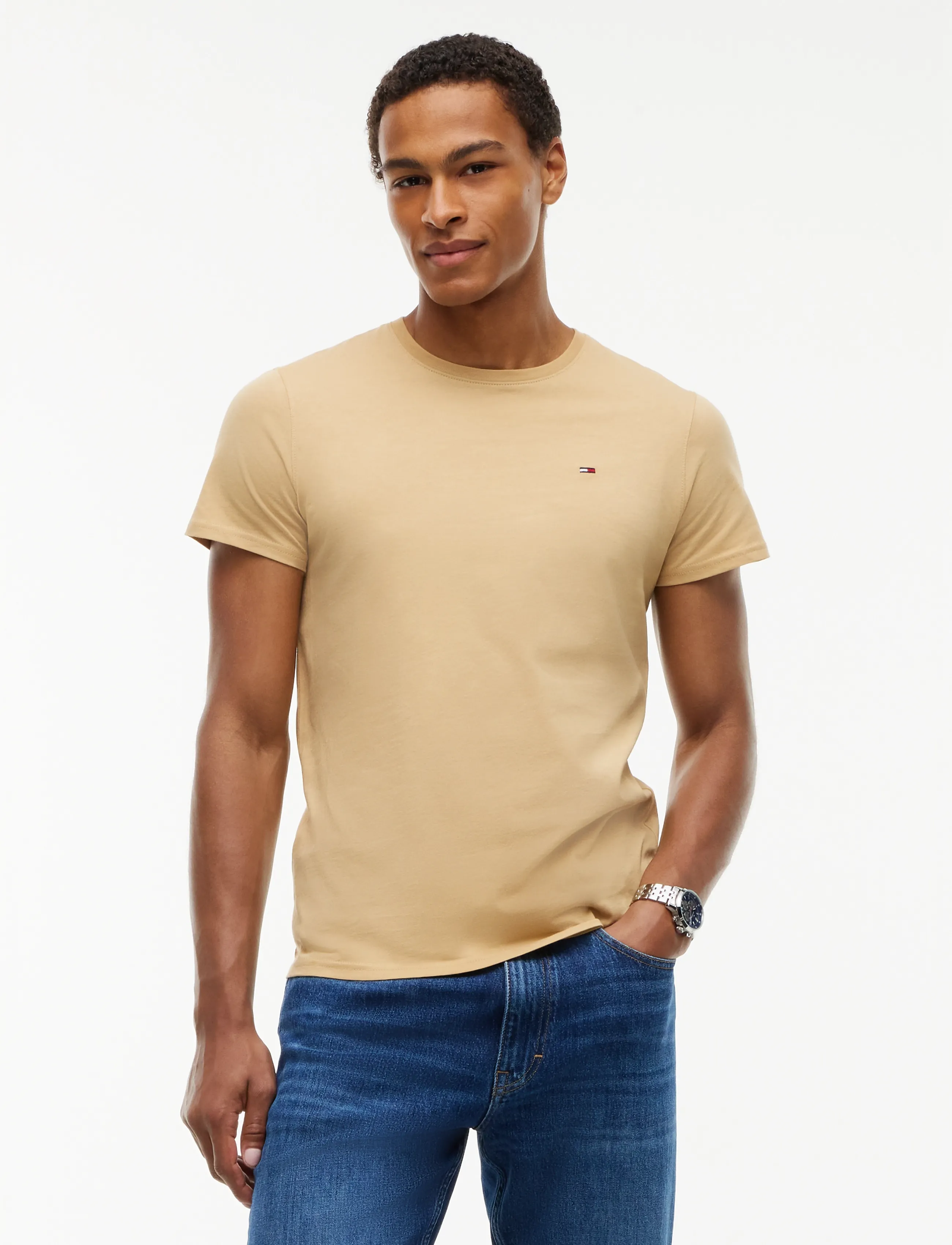 Tommy Jeans TJM XSLIM JERSEY TEE EXT - T-Shirts - SANDY BEIGE / beige