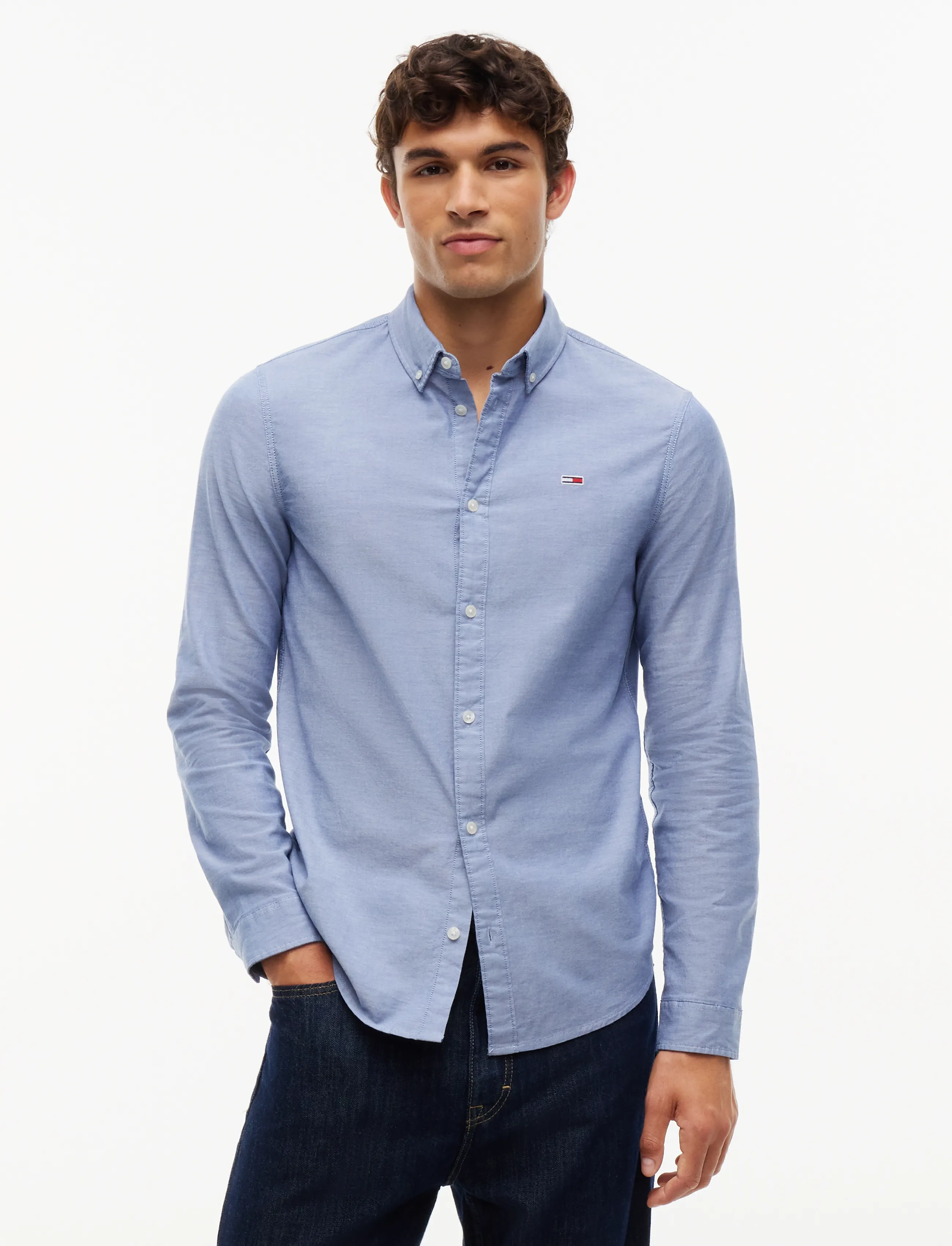 Tommy Jeans Tjm Slim Stretch Oxford Shirt, L, Blue, Skjorter > Afslappet, Herre