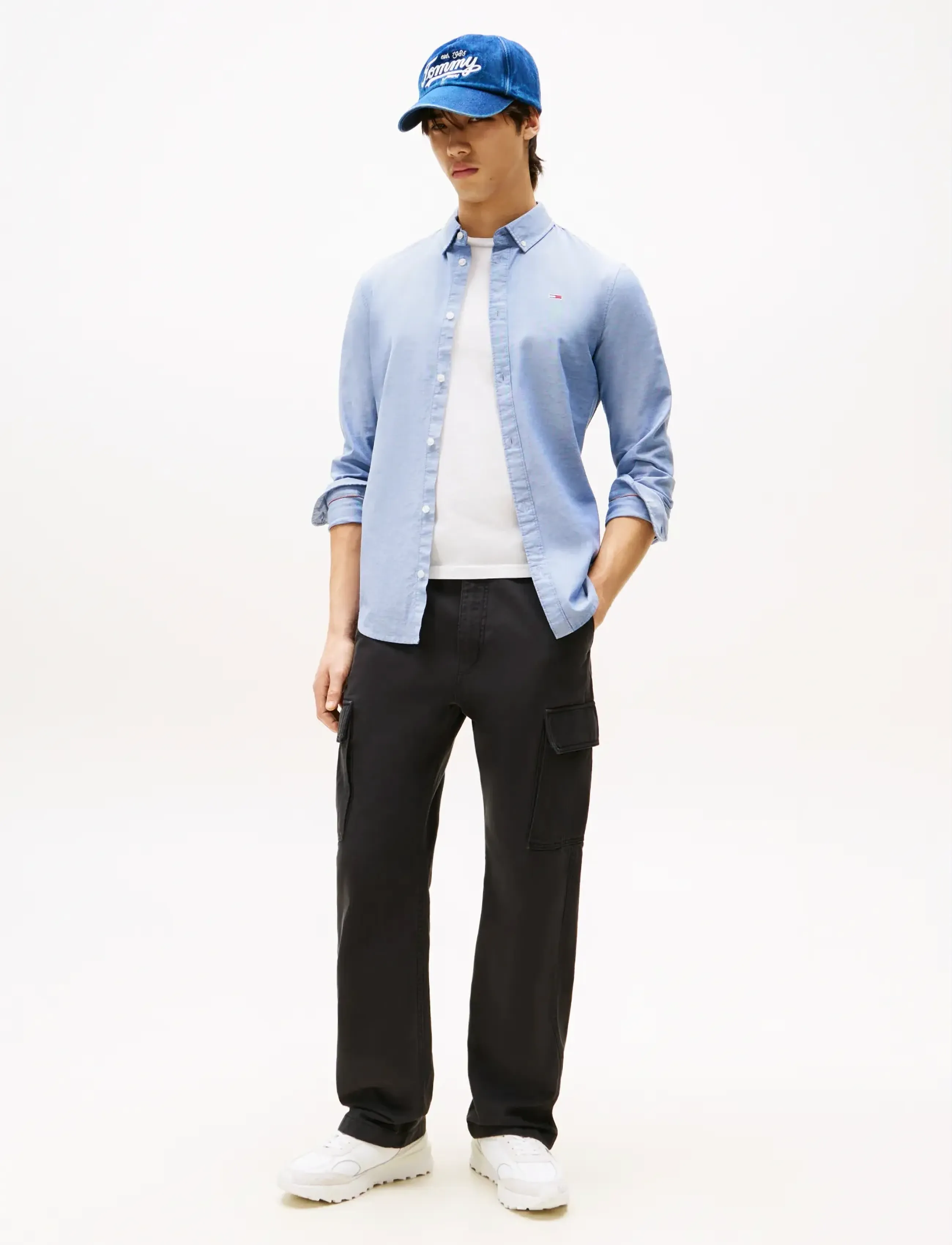 Tommy Jeans TJM SLIM STRETCH OXFORD SHIRT - Kläder - TWILIGHT NAVY / blue