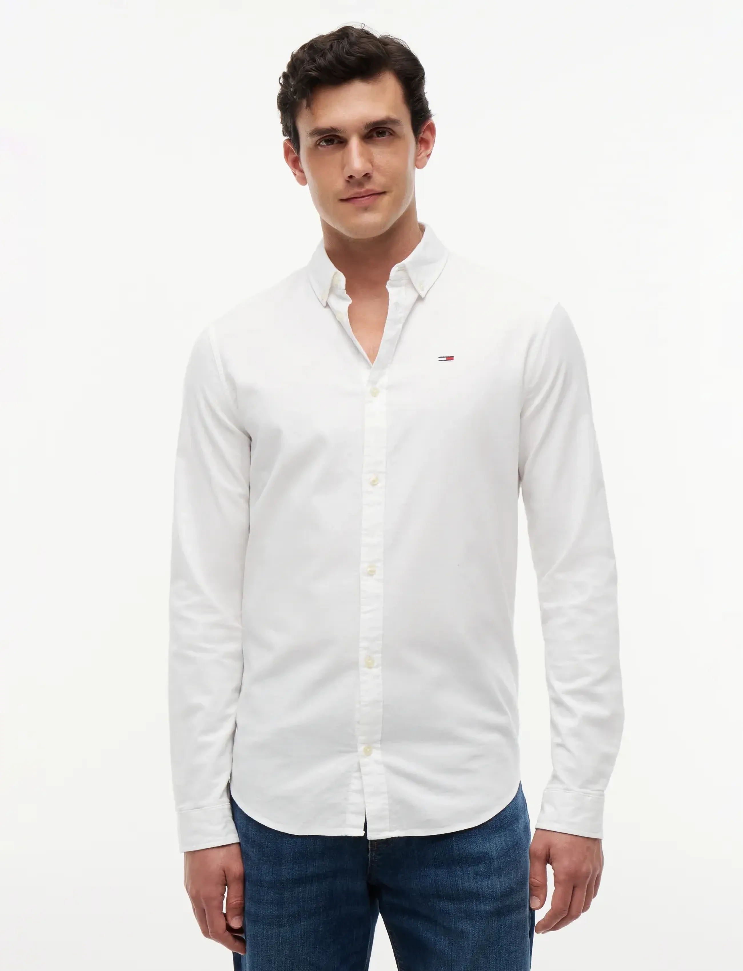 Tommy Jeans Tjm Slim Stretch Oxford Shirt, XXL, White, Skjorter > Afslappet, Herre