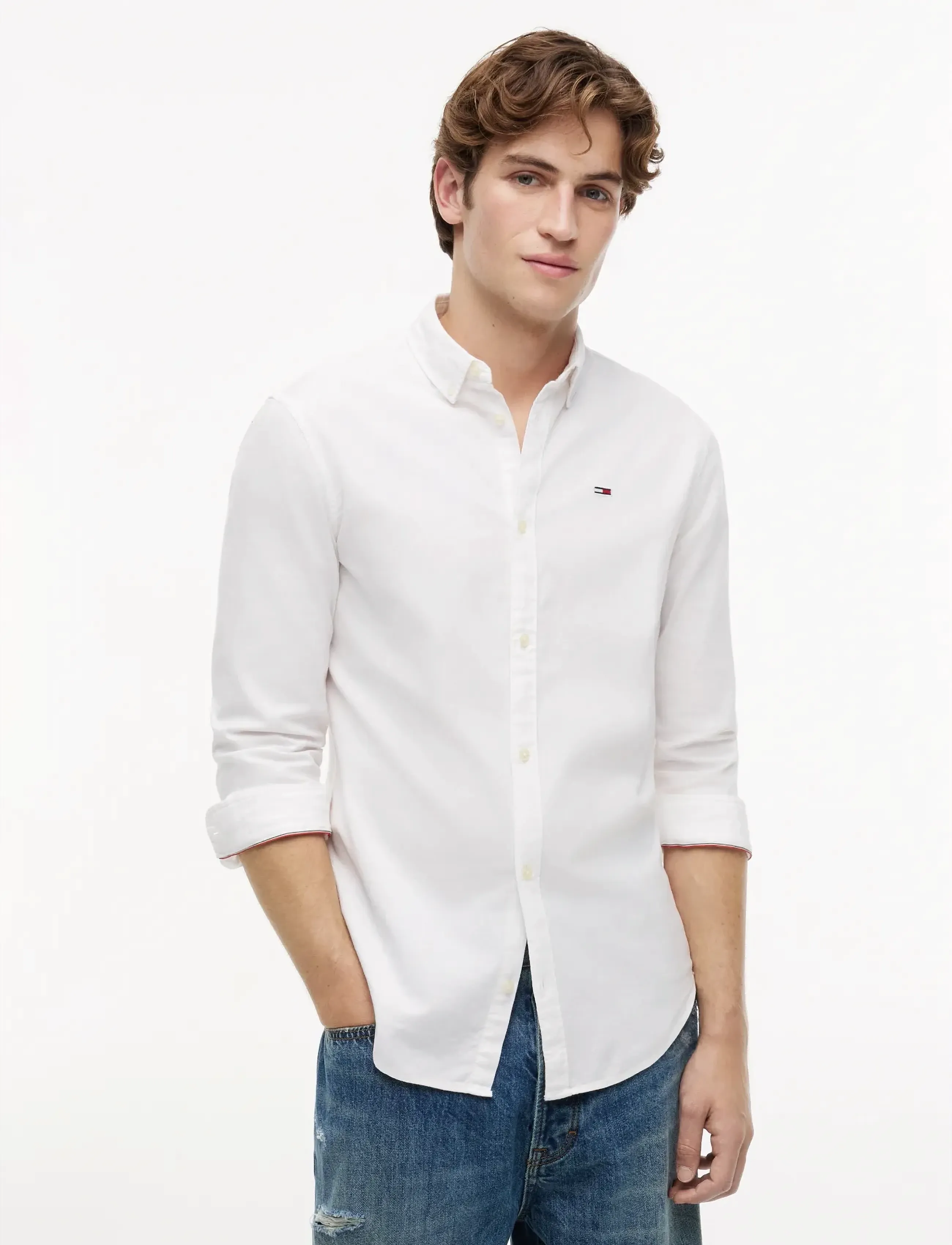 Tommy Jeans TJM SLIM STRETCH OXFORD SHIRT - Särgid - WHITE / white