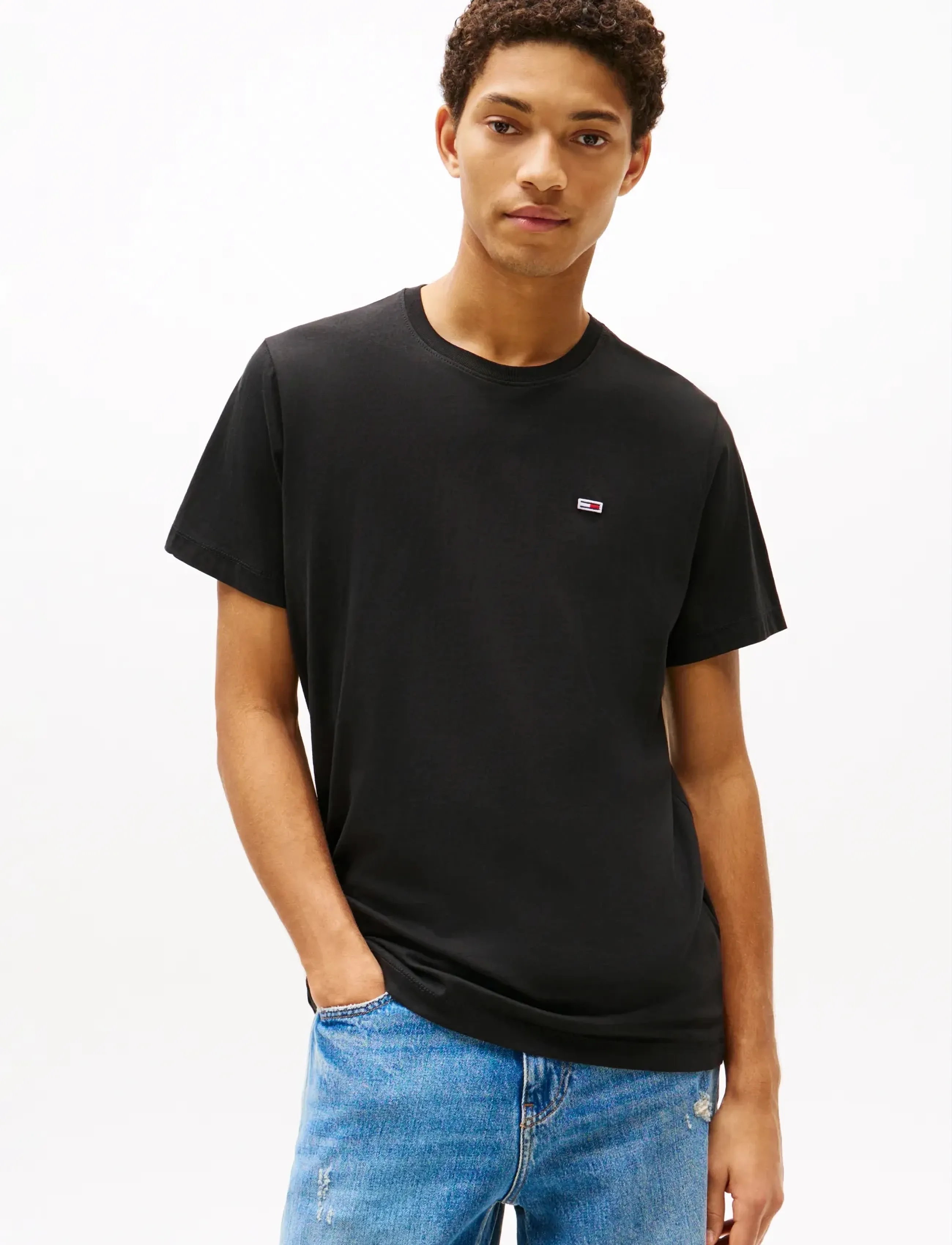 Tommy Jeans TJM SLIM JERSEY C NECK EXT - Kläder - BLACK / black