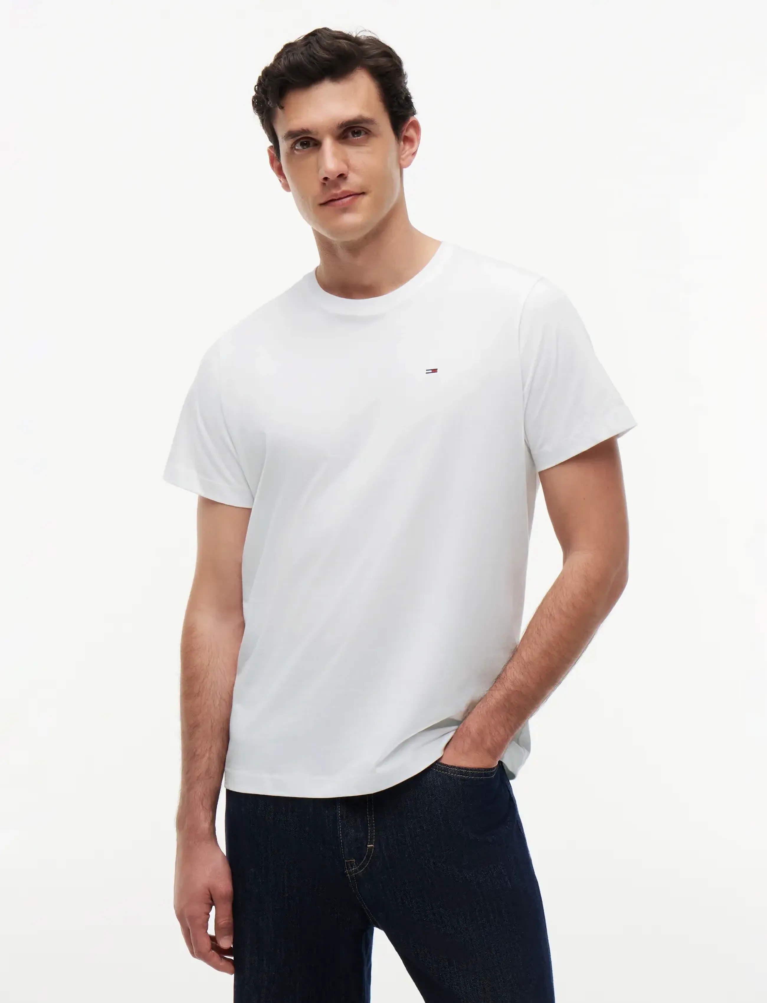 Tommy Jeans TJM SLIM JERSEY C NECK EXT - Pakkumised - WHITE / white