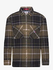 Tommy Jeans - TJM BRUSHED CHECK OVERSHIRT - heren - drab olive green check - 0