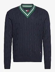 Tommy Jeans - TJM REG V-NECK CABLE SWEATER - knitted v-necks - dark night navy - 0