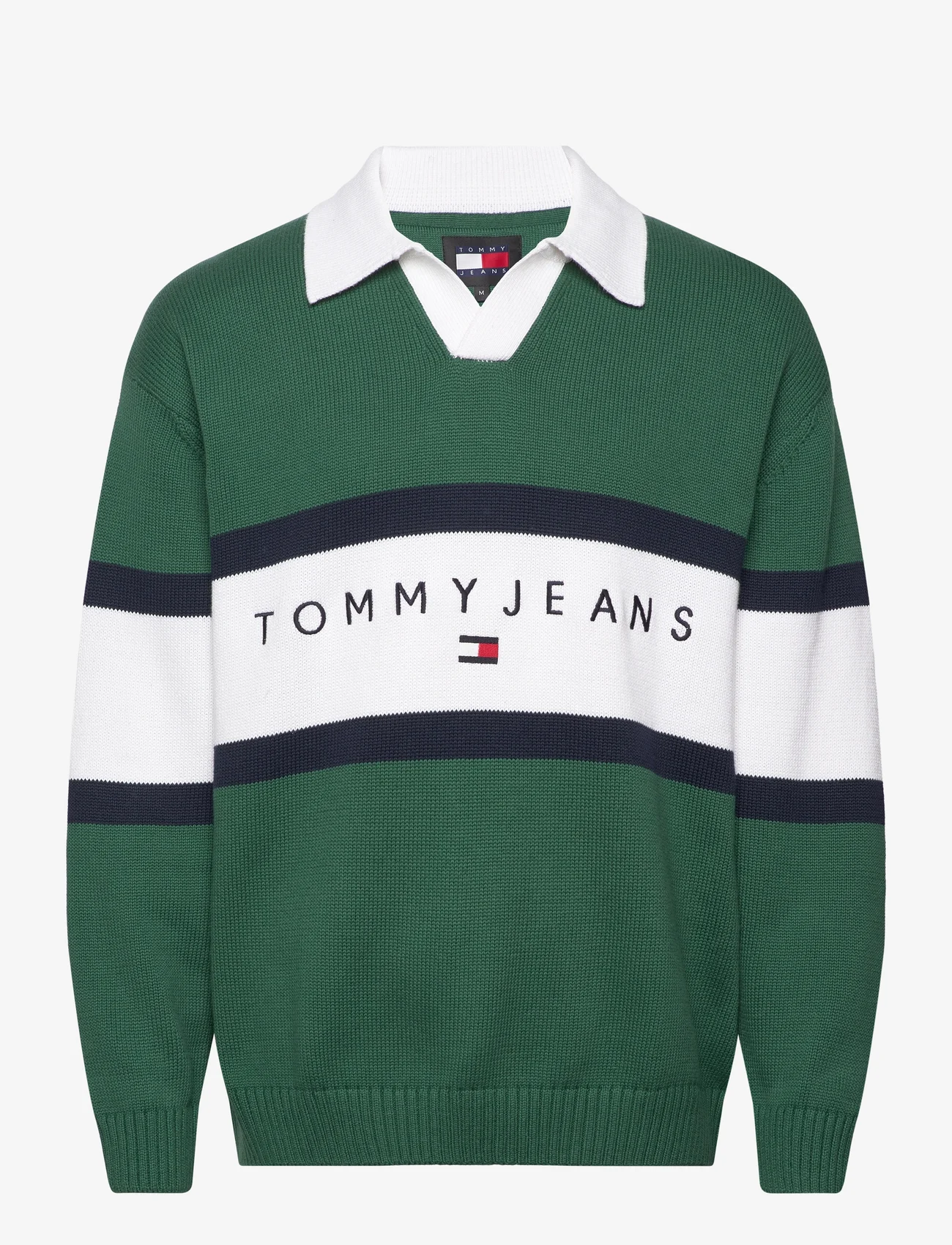 Tommy Jeans - TJM RLX TROPHY NECK RUGBY - stickade pikéer - court green - 0