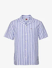 Tommy Jeans - TJM STRIPE LINEN SS SHIRT EXT - kortærmede t-shirts - persian blue stripe - 0