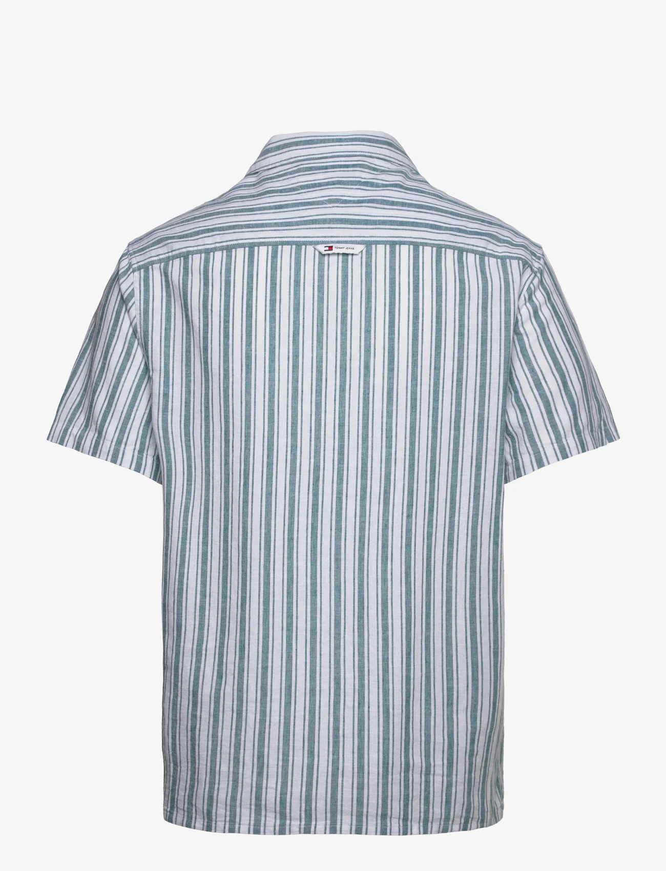 Tommy Jeans - TJM STRIPE LINEN SS SHIRT EXT - kortærmede t-shirts - timeless teal stripe - 1