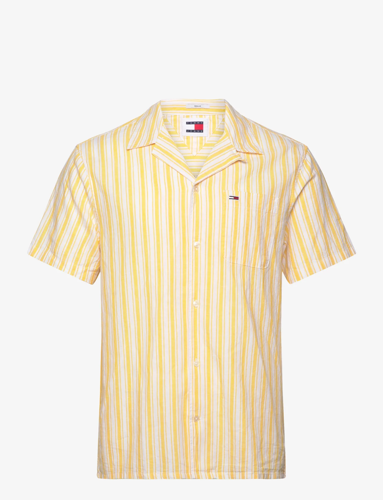 Tommy Jeans - TJM STRIPE LINEN SS SHIRT EXT - kortærmede t-shirts - warm yellow stripe - 0