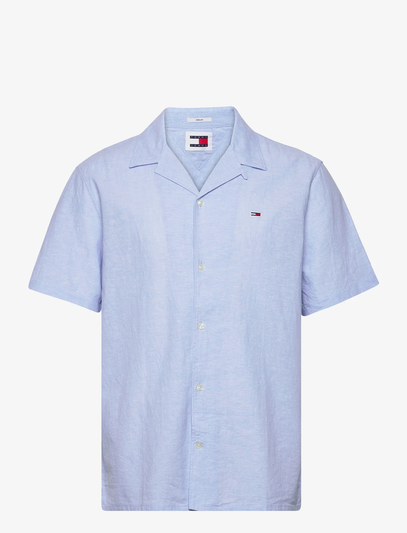 Tommy Jeans - TJM LINEN BLEND CAMP SHIRT EXT - kortærmede t-shirts - moderate blue - 0