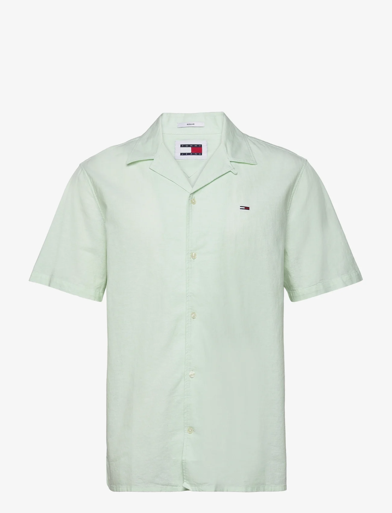 Tommy Jeans - TJM LINEN BLEND CAMP SHIRT EXT - kortærmede t-shirts - opal green - 0