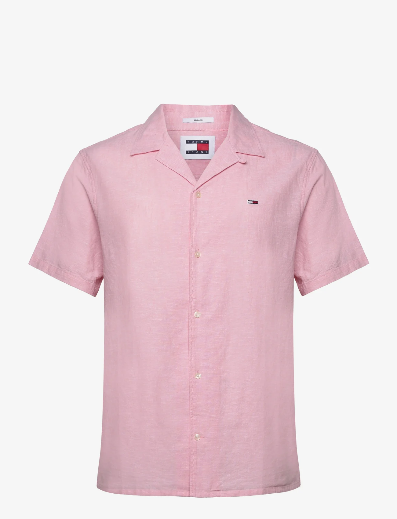 Tommy Jeans - TJM LINEN BLEND CAMP SHIRT EXT - kortærmede t-shirts - tickled pink - 0