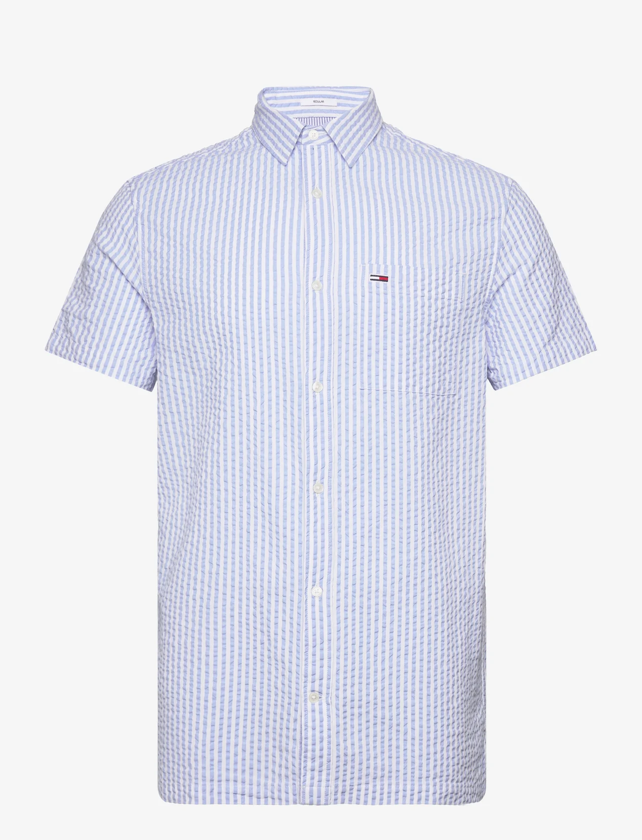 Tommy Jeans - TJM REG STRIPE SEERSUCKER SHIRT - kortärmade t-shirts - white / moderate blue - 0