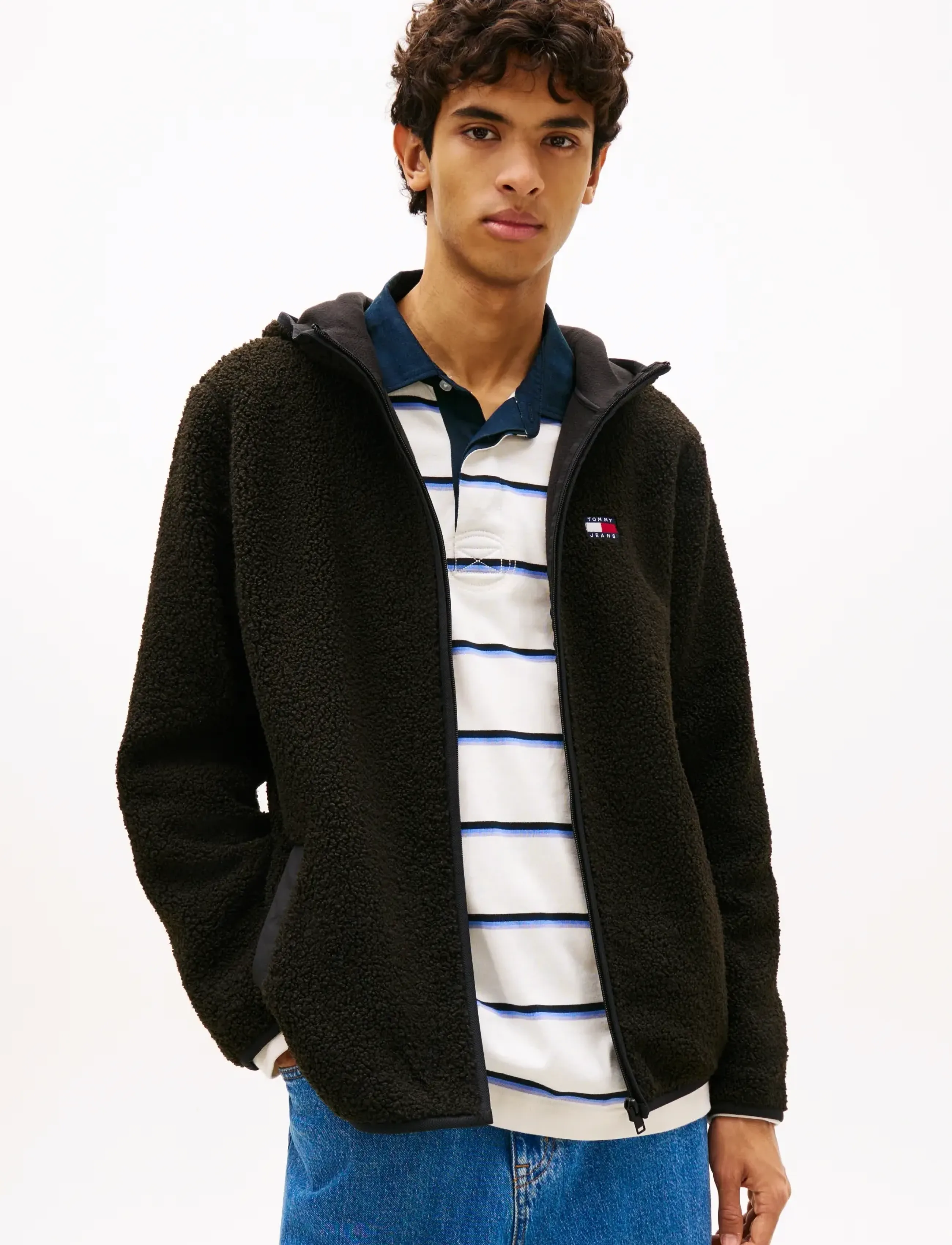 Tommy Jeans TJM REG BADGE TEDDY ZIP TRU EXT - Fleece-Pullover - BLACK ALLOVER / black