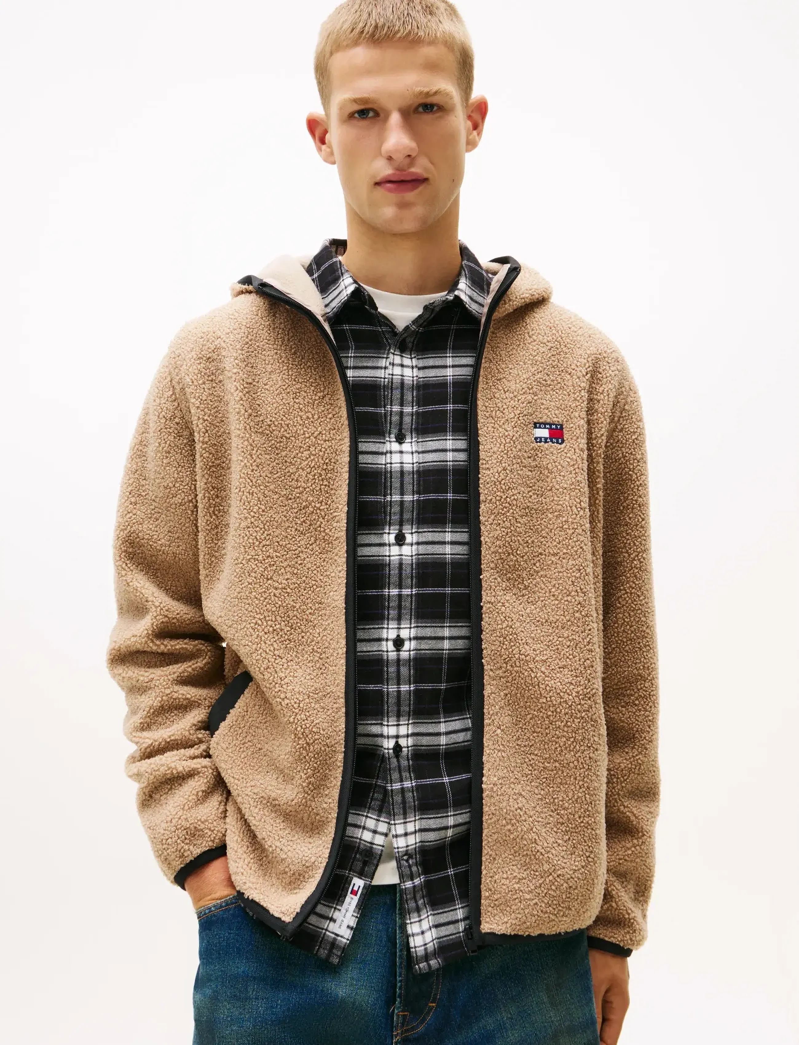 Tommy Jeans TJM REG BADGE TEDDY ZIP TRU EXT - Sweatshirts - COASTAL TAUPE / beige