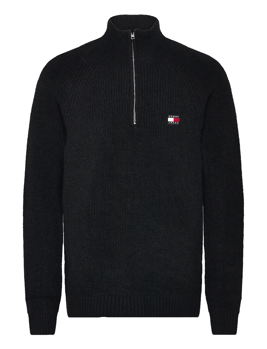 Tommy Jeans - TJM REG 1/4 ZIP RAGLAN BADGE - halfzip strik - black melange - 0