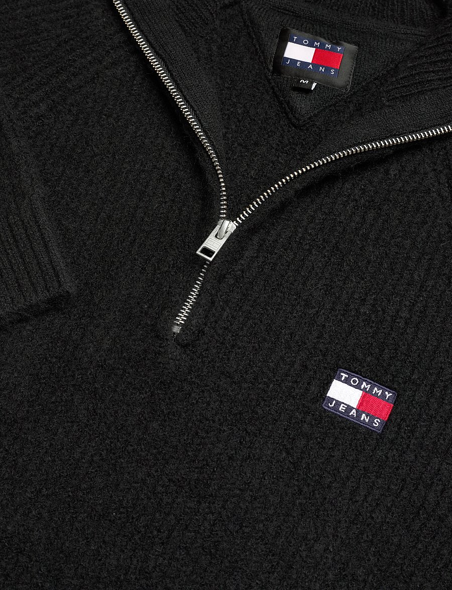 Tommy Jeans - TJM REG 1/4 ZIP RAGLAN BADGE - halfzip strik - black melange - 2