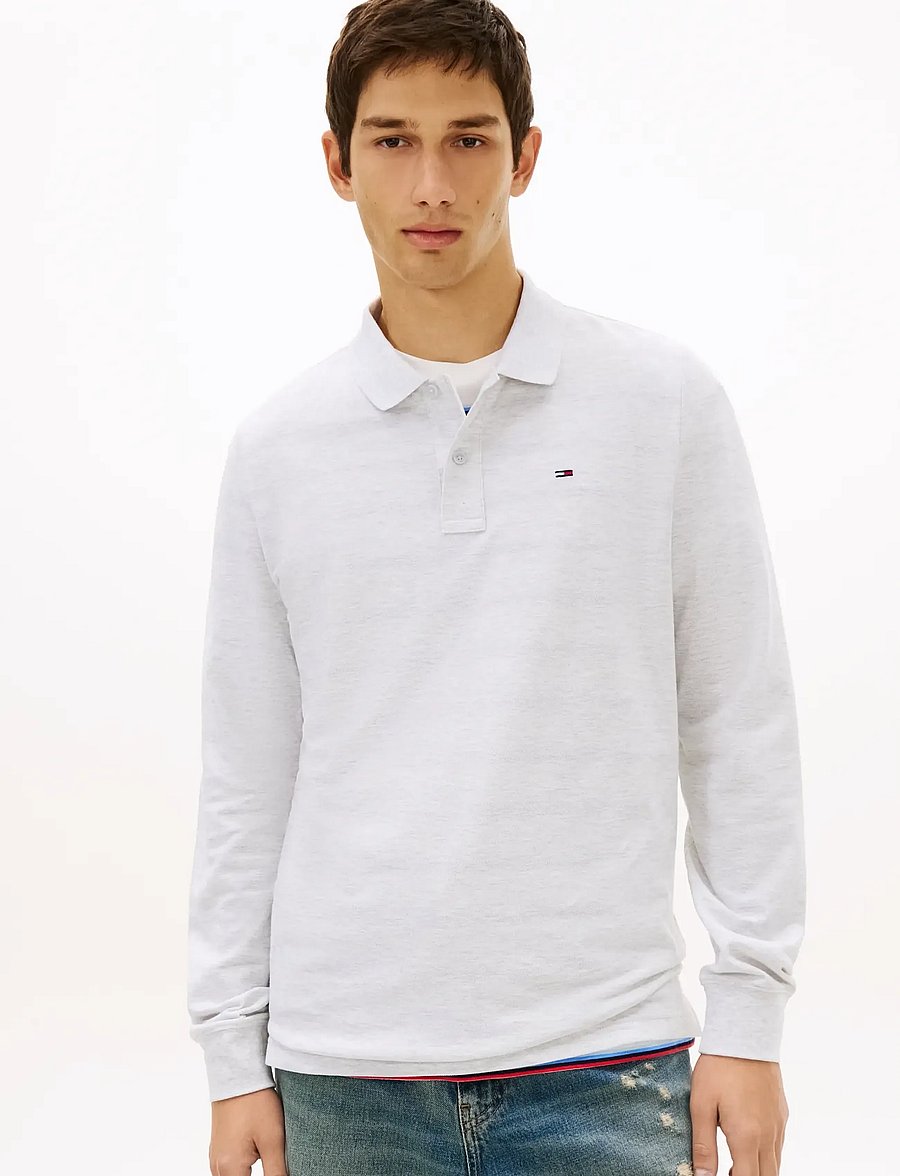 Tommy Jeans - TJM SLIM PLACKET POLO LS EXT - langärmelig - ice grey heather - 0