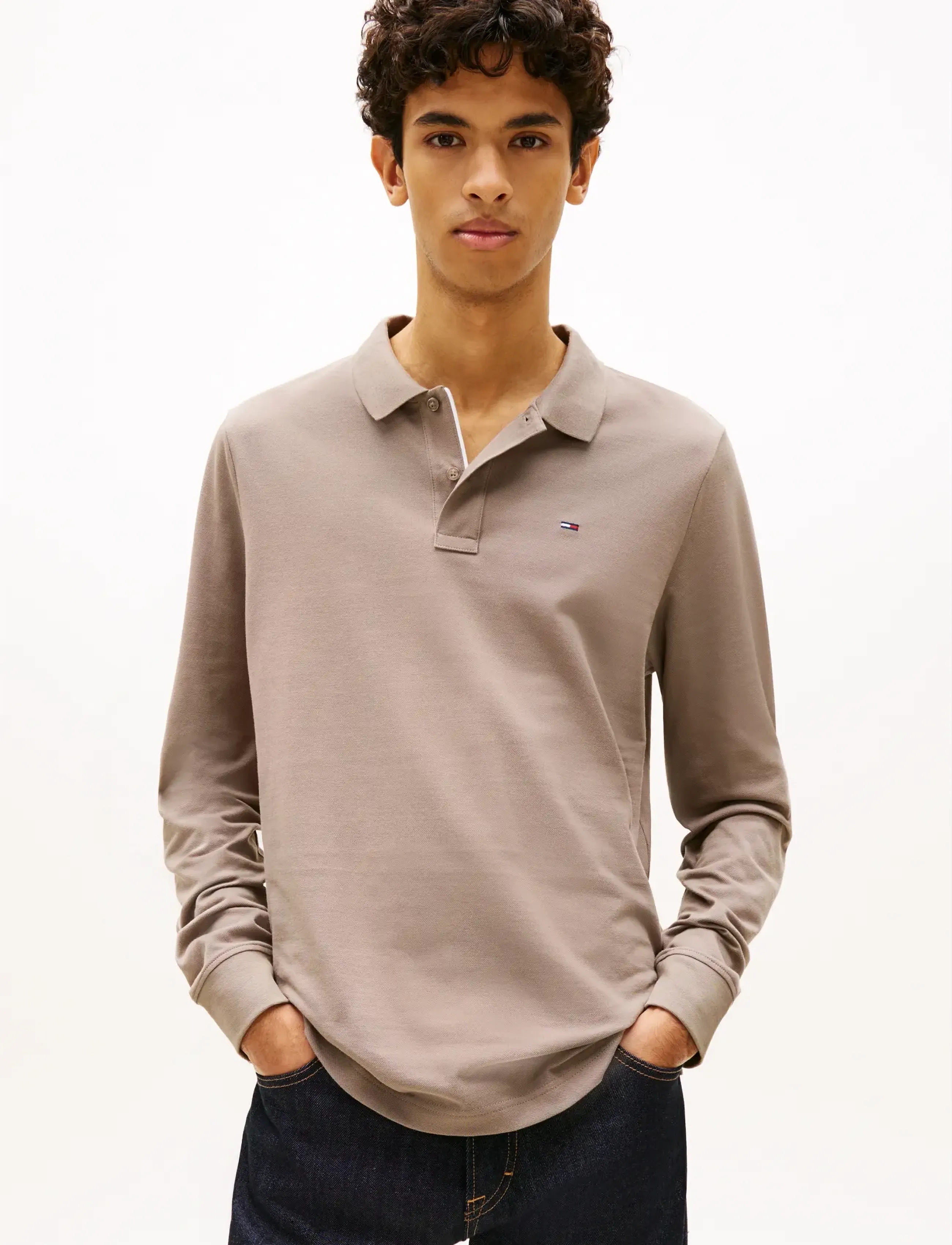 Tommy Jeans TJM SLIM PLACKET POLO LS EXT - Tøj - IVY MINK / beige