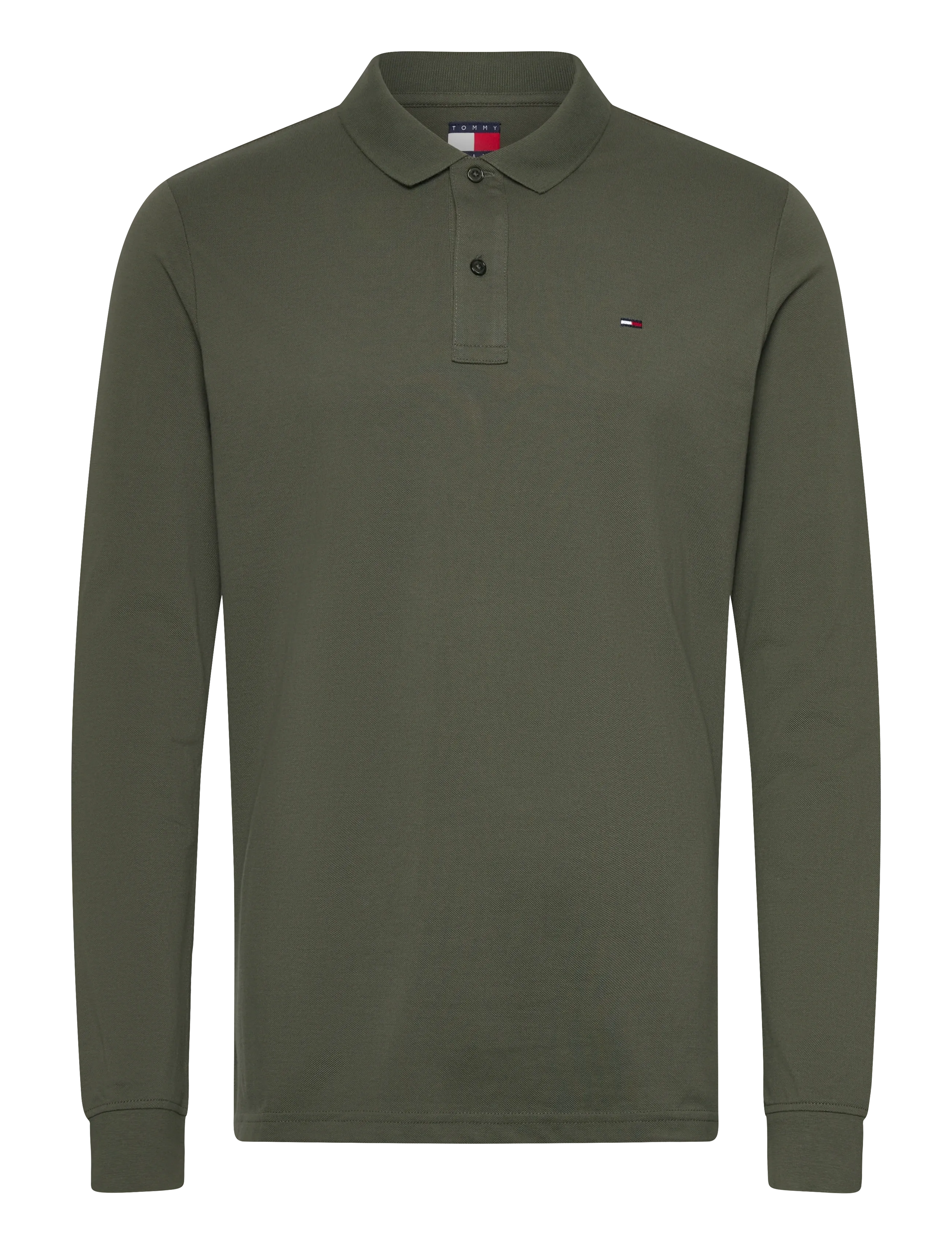 Tommy Jeans TJM SLIM PLACKET POLO LS EXT - Pikéer - PEWTER GREEN / khaki/green