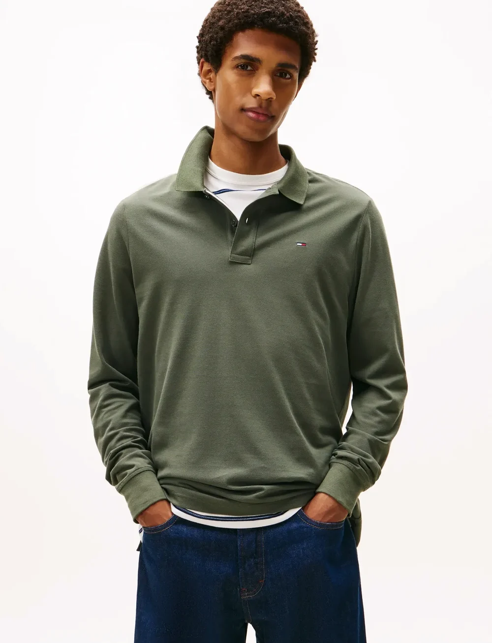 Tommy Jeans - TJM SLIM PLACKET POLO LS EXT - langärmelig - pewter green - 0