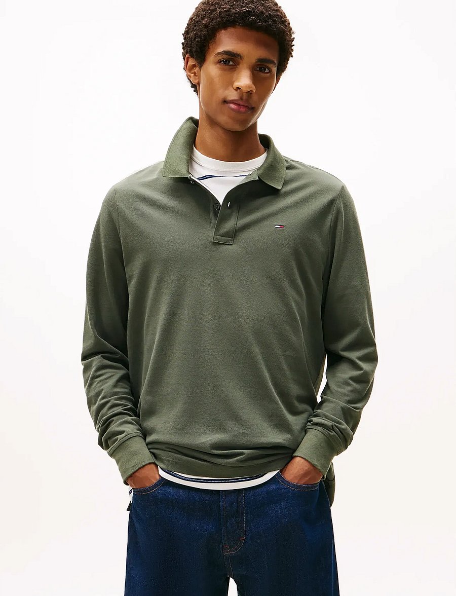 Tommy Jeans - TJM SLIM PLACKET POLO LS EXT - langärmelig - pewter green - 0