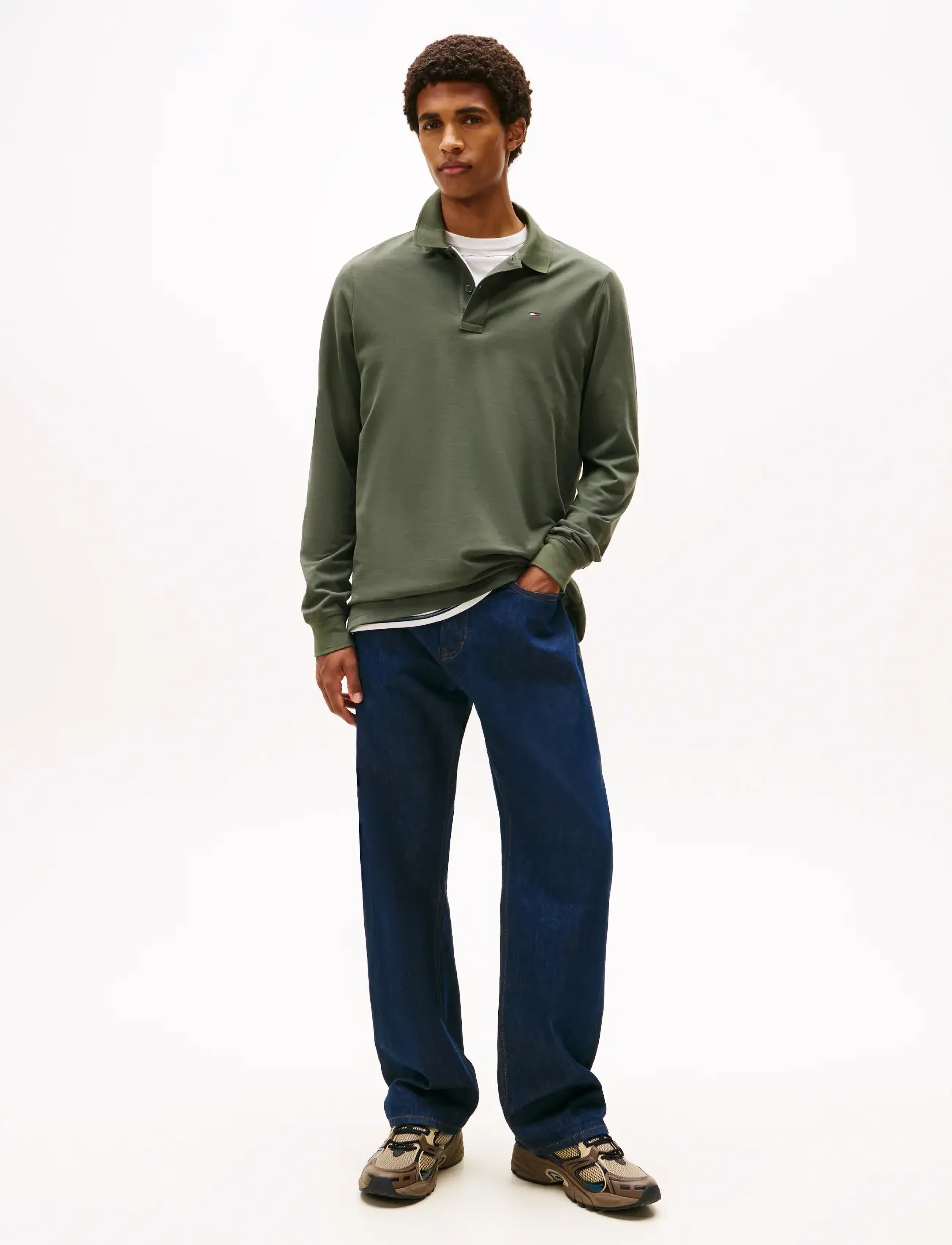 Tommy Jeans - TJM SLIM PLACKET POLO LS EXT - långärmade pikéer - pewter green - 3