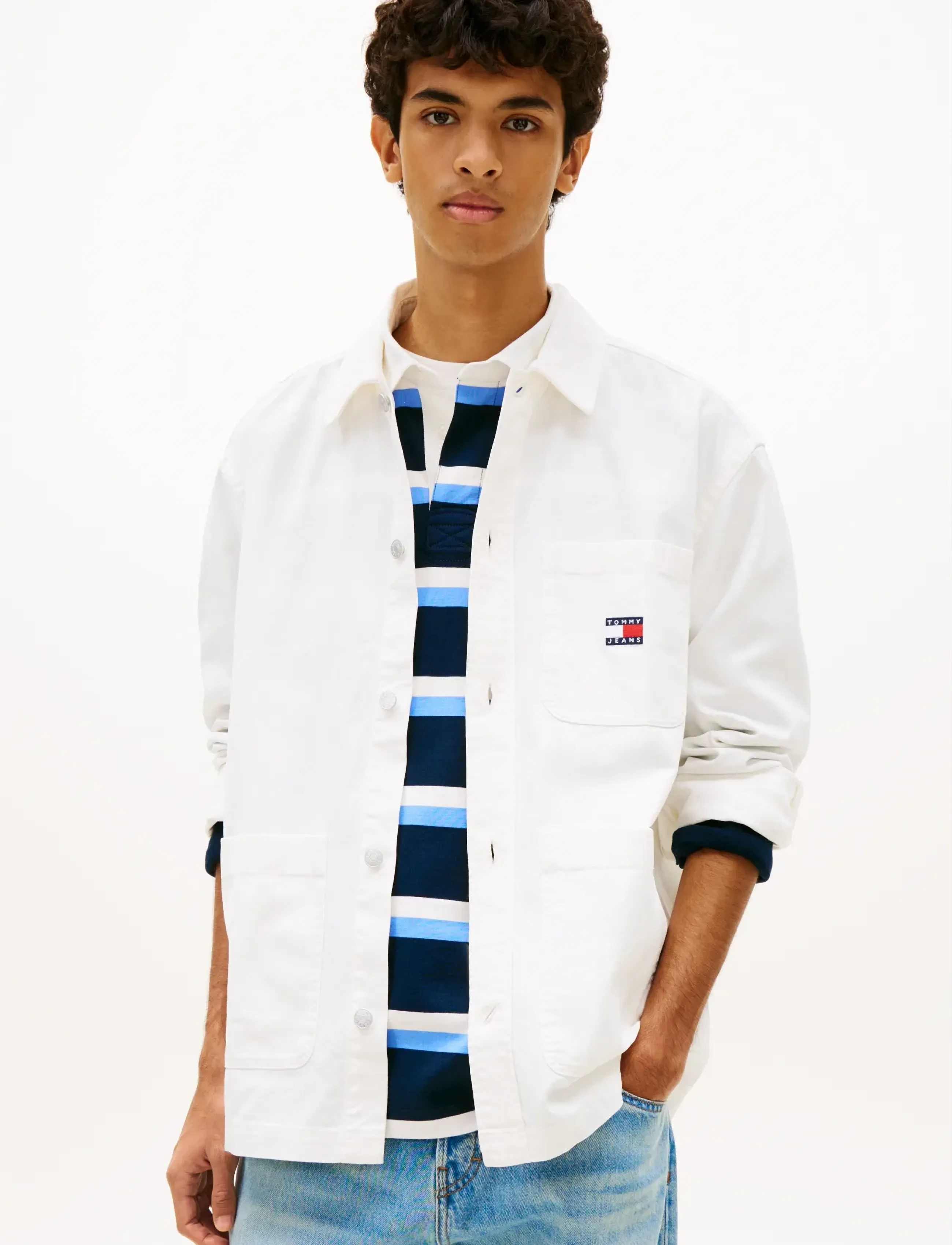 Tommy Jeans Tjm Essential Overshirt Ext, Mænd, Essentiel Overshirt, Hvid, Str: M