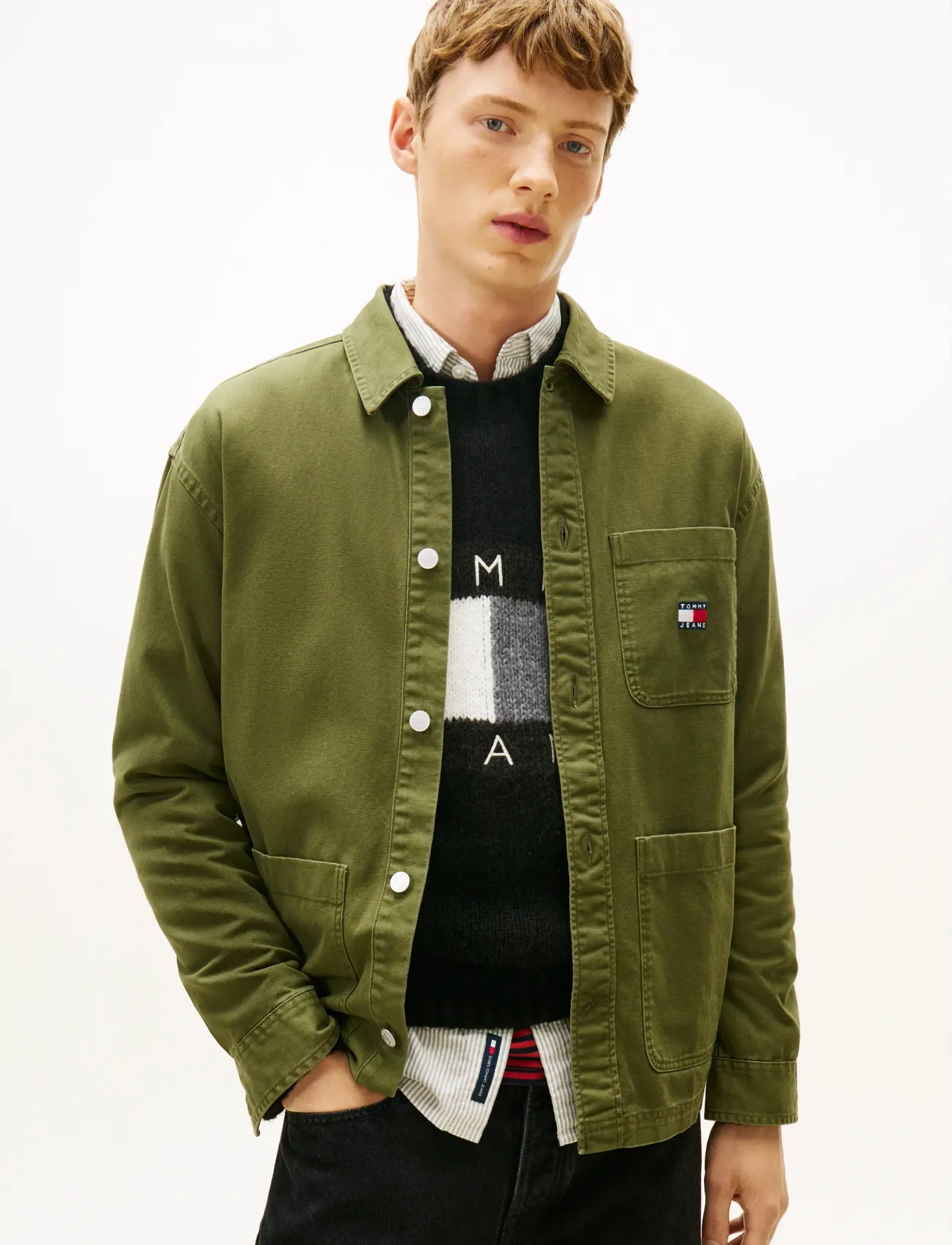 Tommy Jeans Tjm Essential Overshirt Ext, Mænd, Essentiel Overshirt, Kakigrøn, Str: S