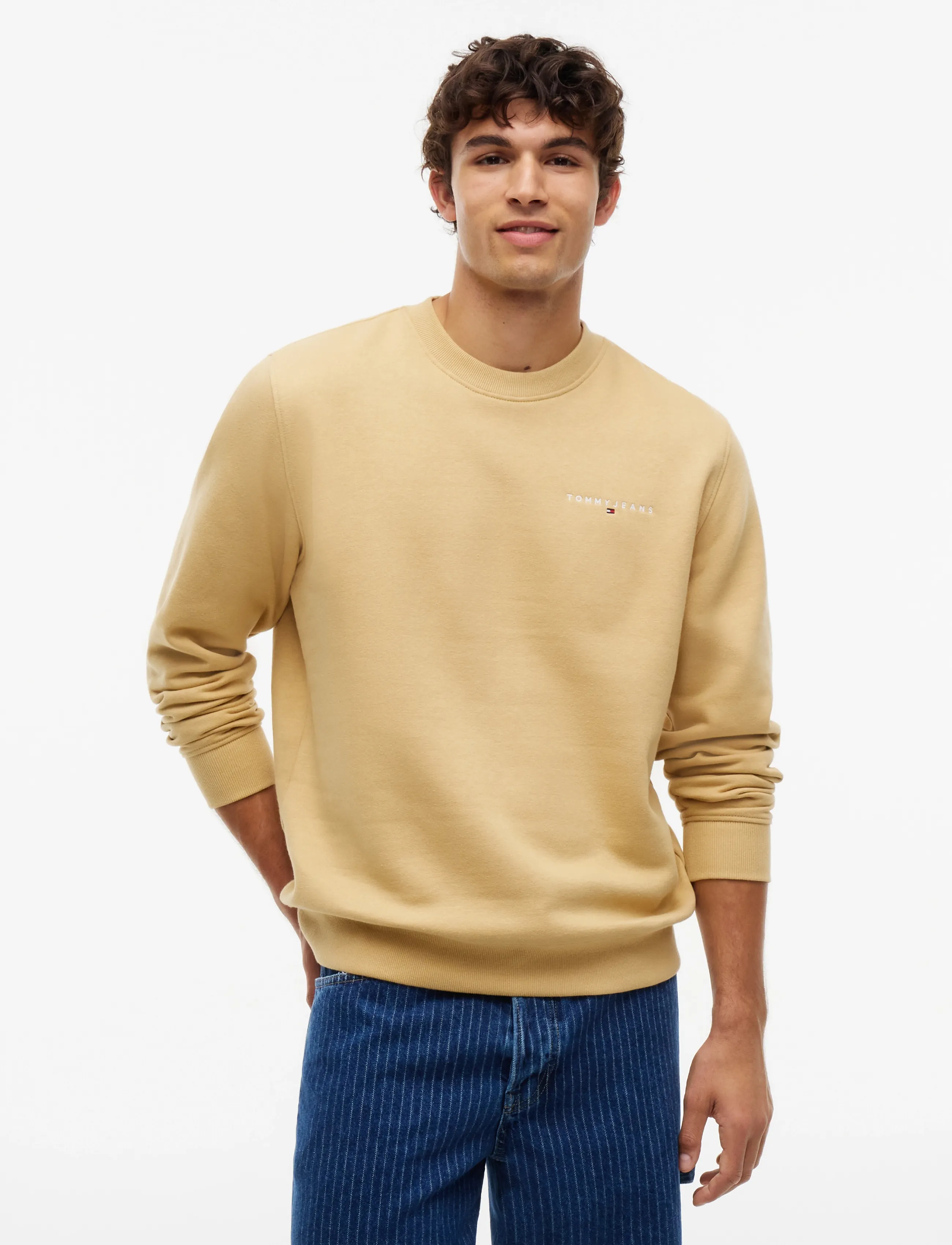 Tommy Jeans Tjm Reg Linear Crew Ext, 3XL, Beige, Sweatshirts & Hættetrøjer > Sweatshirts, Herre