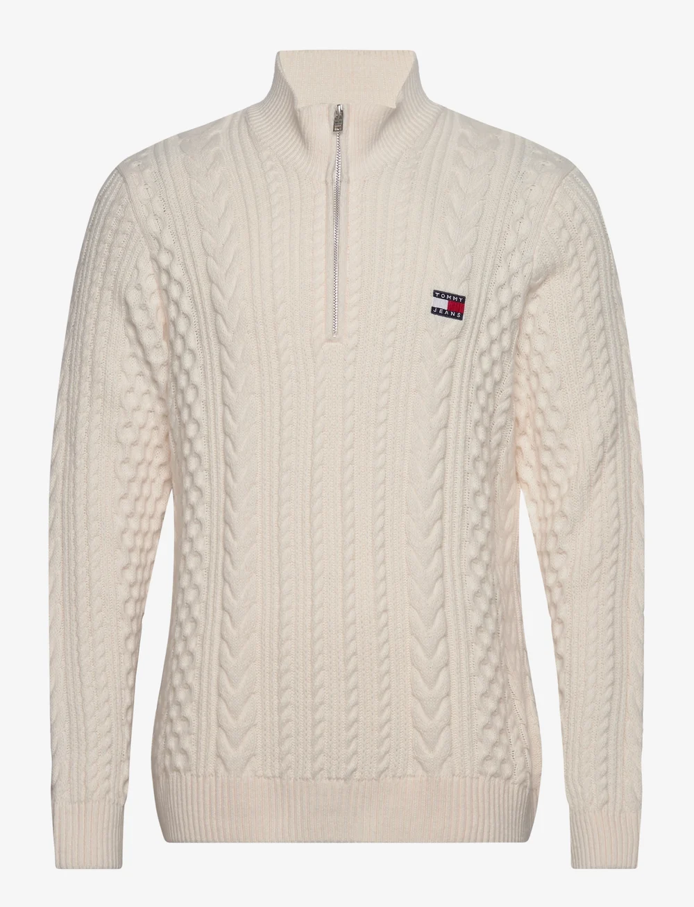 Tommy Jeans - TJM REG CABLE S FLAG 1/4 ZIP - pullover mit halbem reißverschluss - ancient white - 1