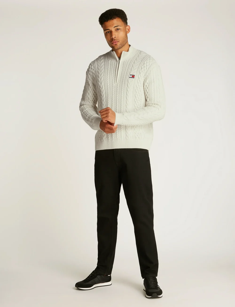 Tommy Jeans - TJM REG CABLE S FLAG 1/4 ZIP - pullover mit halbem reißverschluss - ancient white - 5