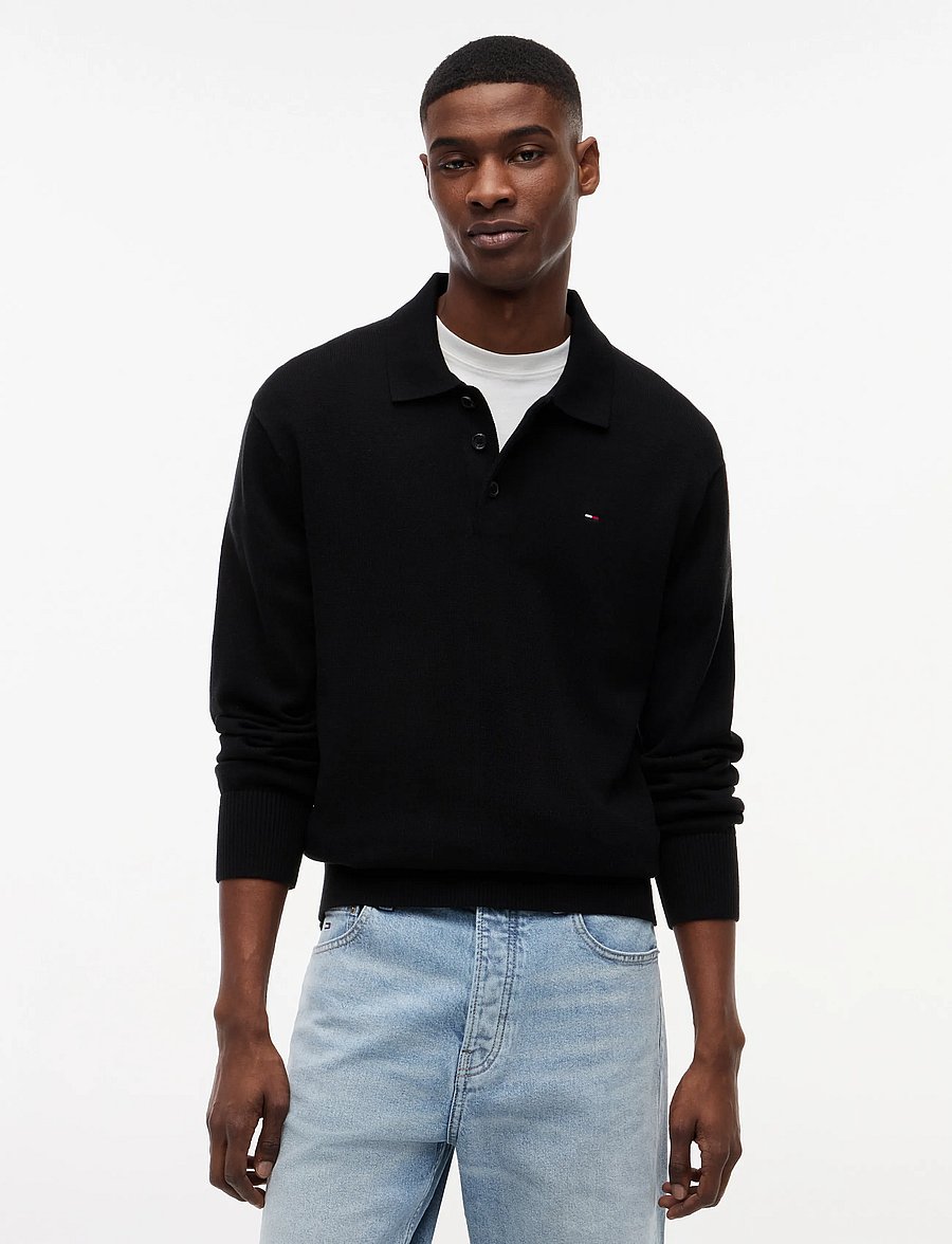 Tommy Jeans - TJM SLIM ESSENTIAL POLO SWTR EXT - langärmelig - black - 0
