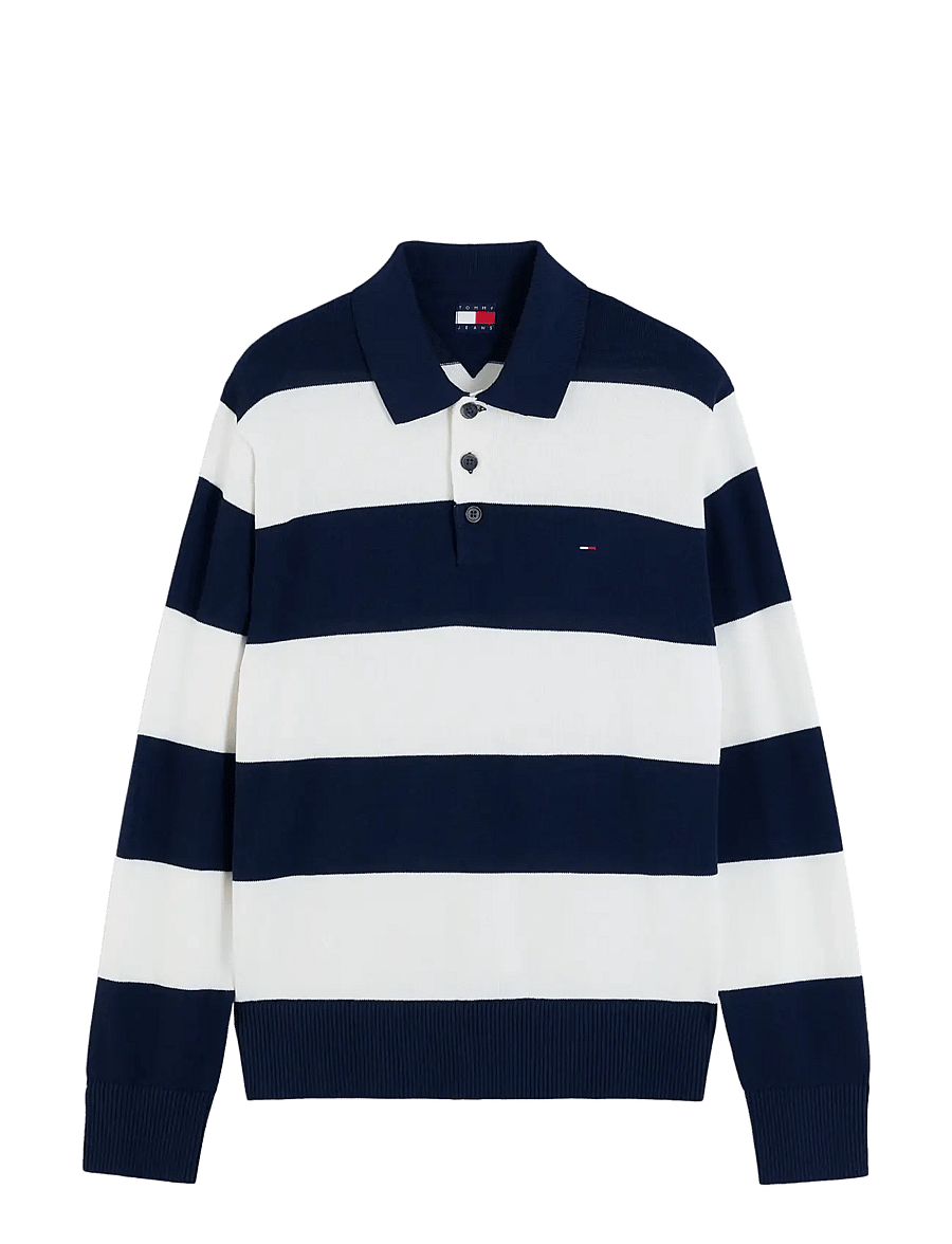 Tommy Jeans - TJM SLIM ESSENTIAL POLO SWTR EXT - pikkade varrukatega polod - dark blue stripe - 1