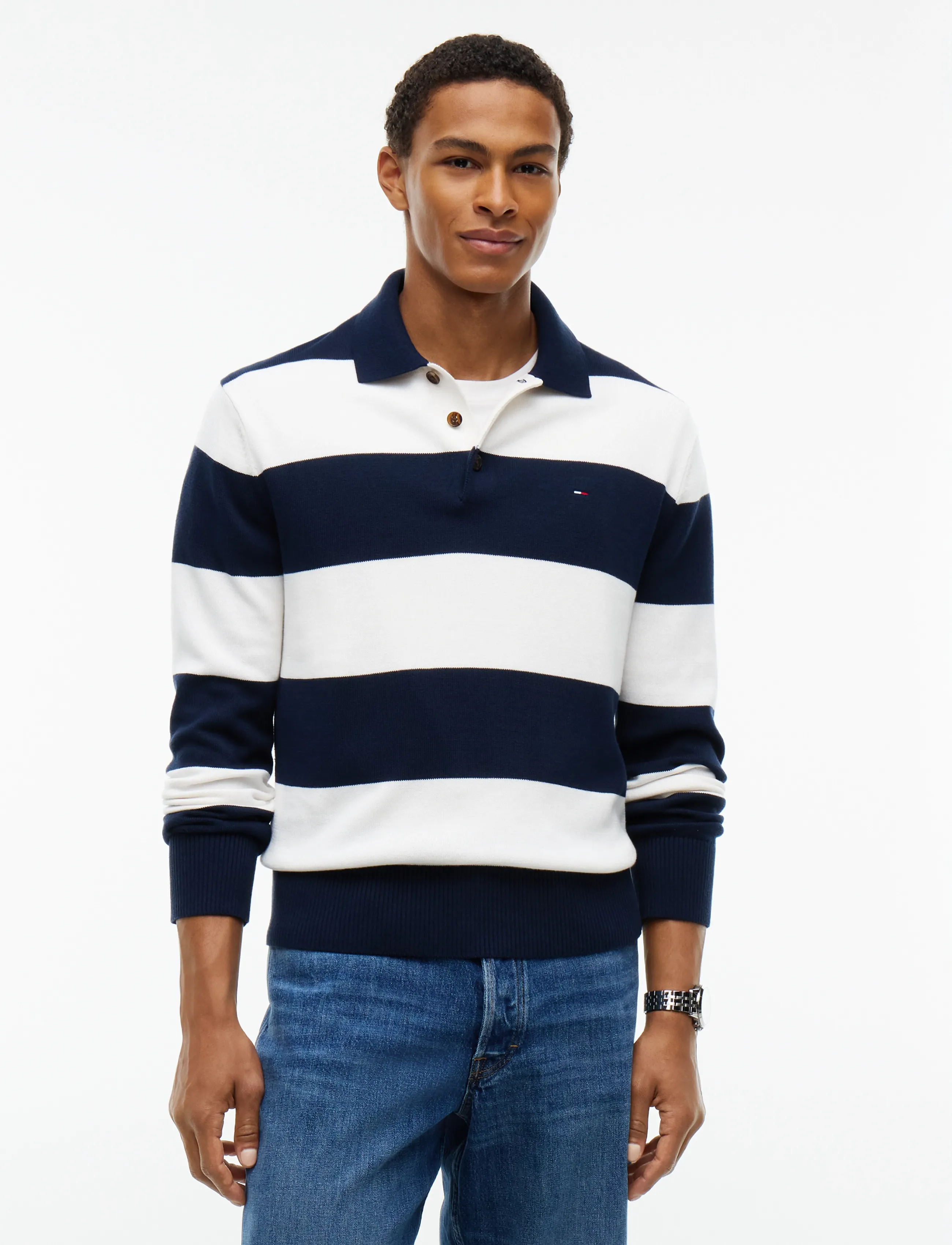 Tommy Jeans TJM SLIM ESSENTIAL POLO SWTR EXT - Tommy Jeans - DARK BLUE STRIPE / navy