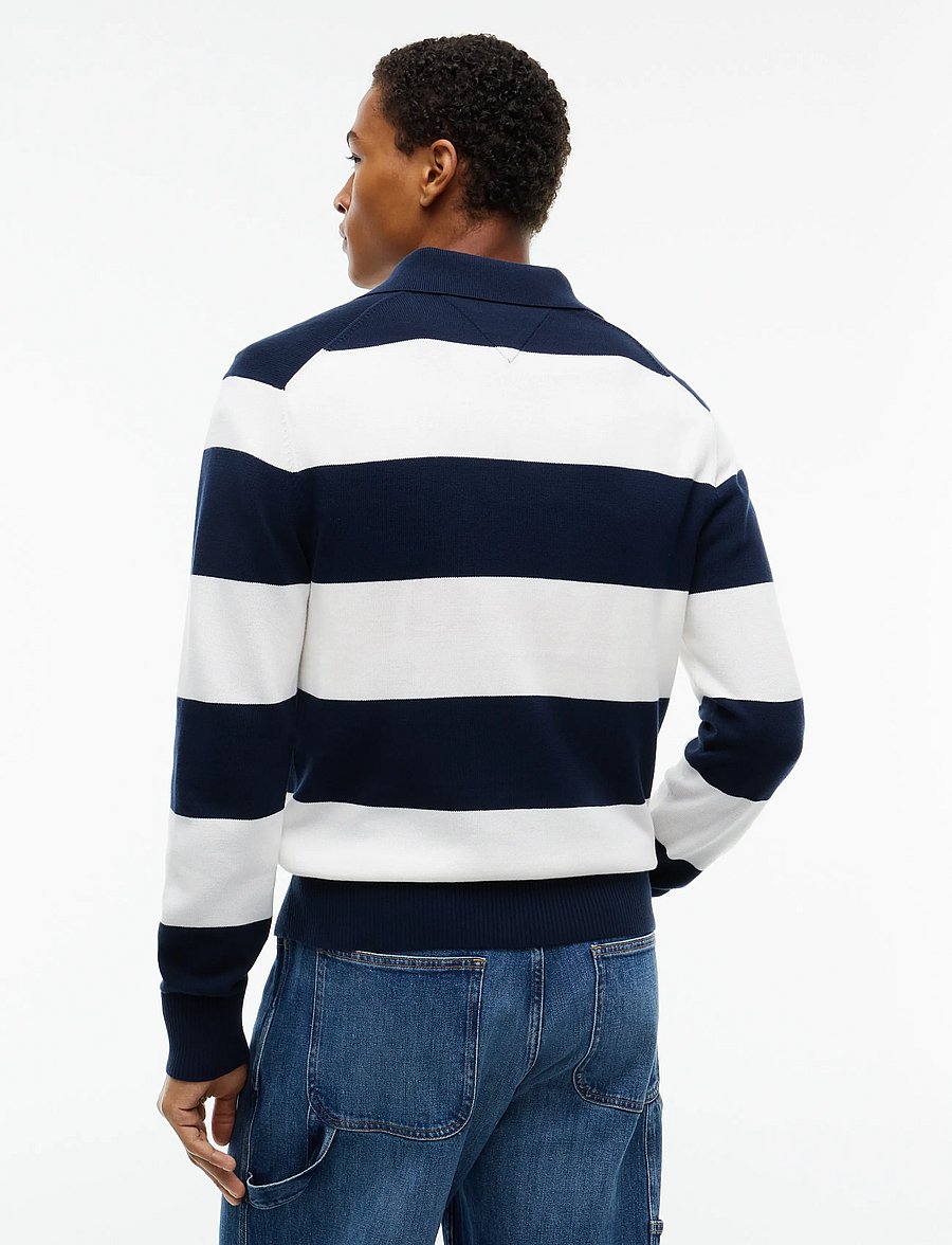 Tommy Jeans - TJM SLIM ESSENTIAL POLO SWTR EXT - pikkade varrukatega polod - dark blue stripe - 2
