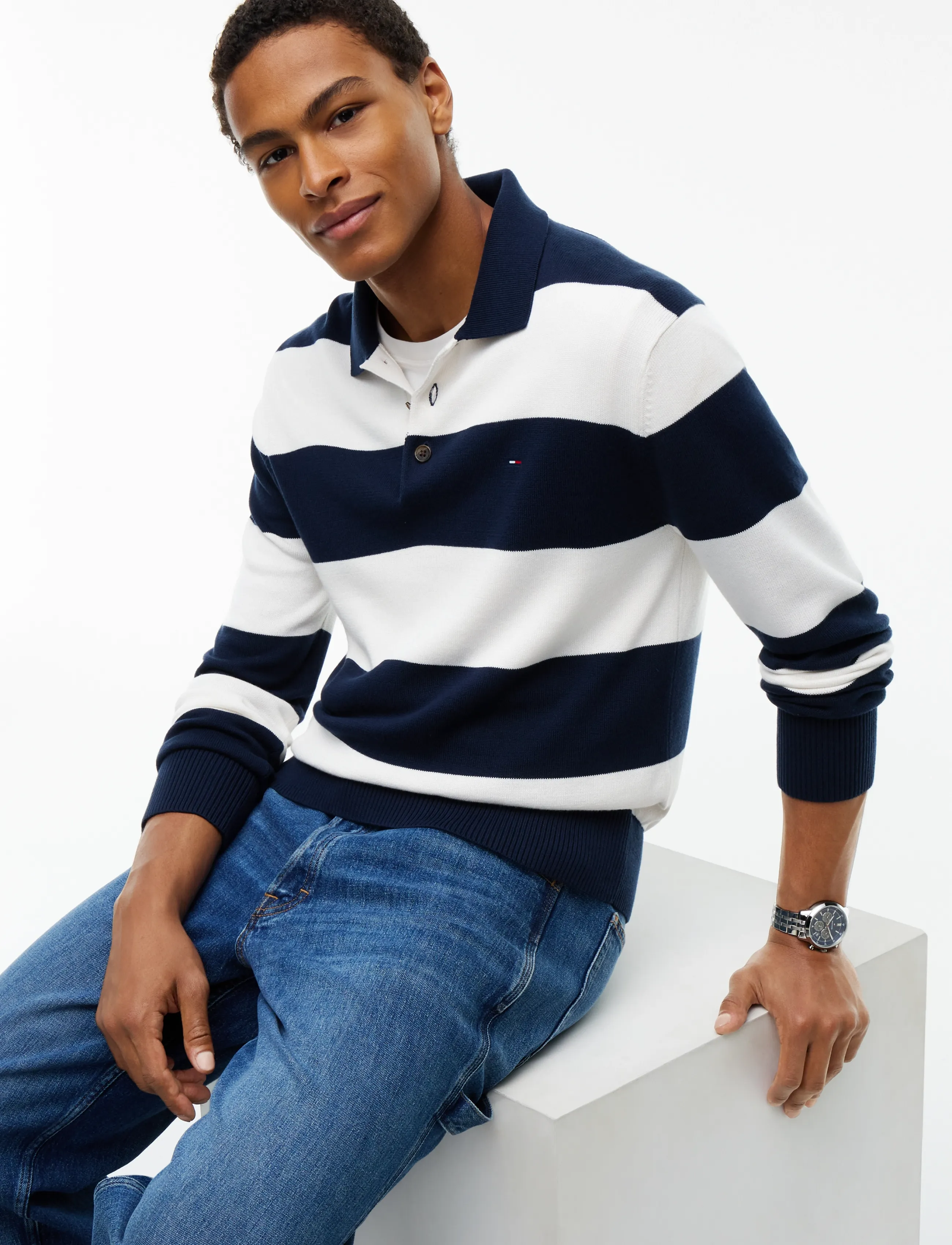 Tommy Jeans - TJM SLIM ESSENTIAL POLO SWTR EXT - pikkade varrukatega polod - dark blue stripe - 3