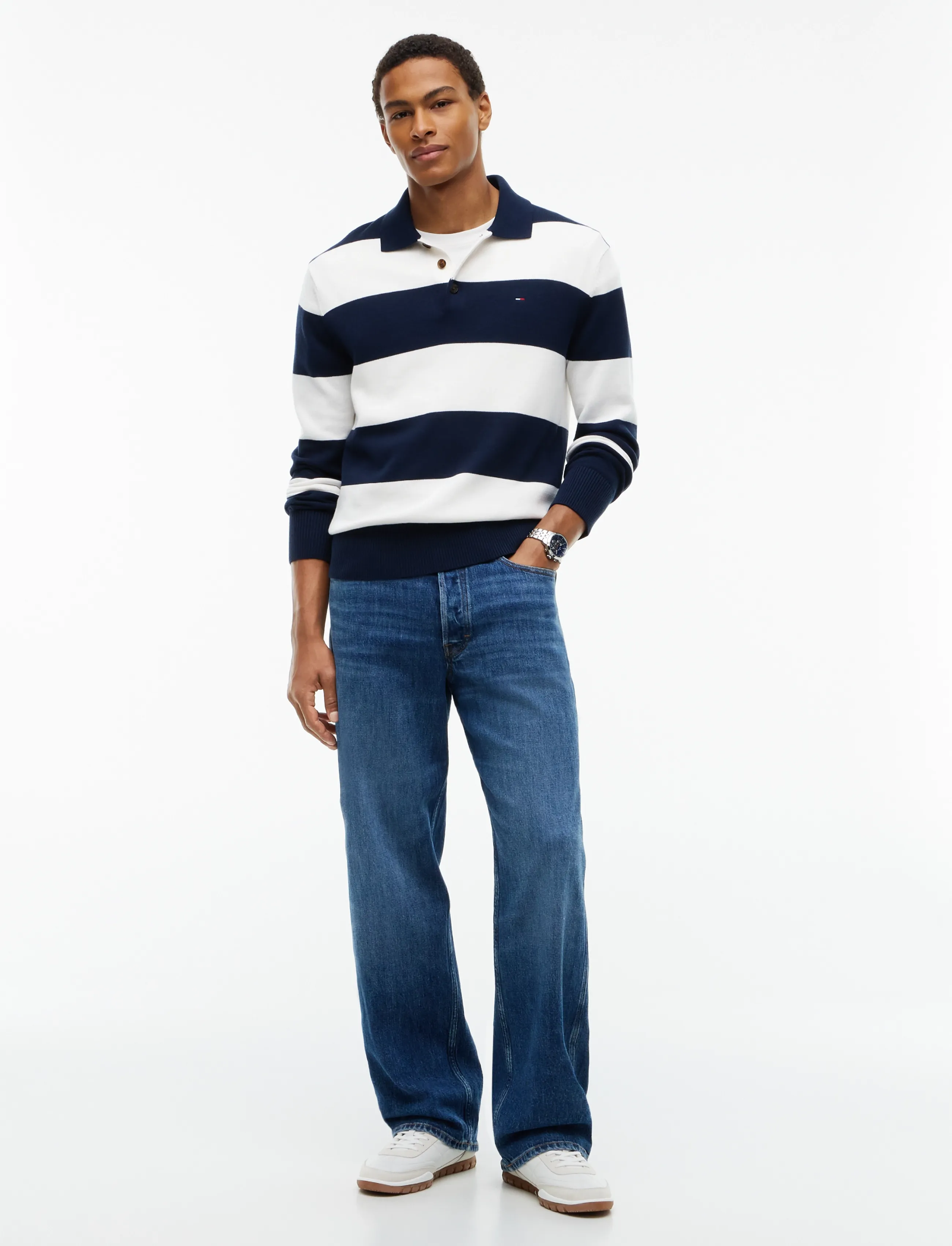 Tommy Jeans - TJM SLIM ESSENTIAL POLO SWTR EXT - pikkade varrukatega polod - dark blue stripe - 4